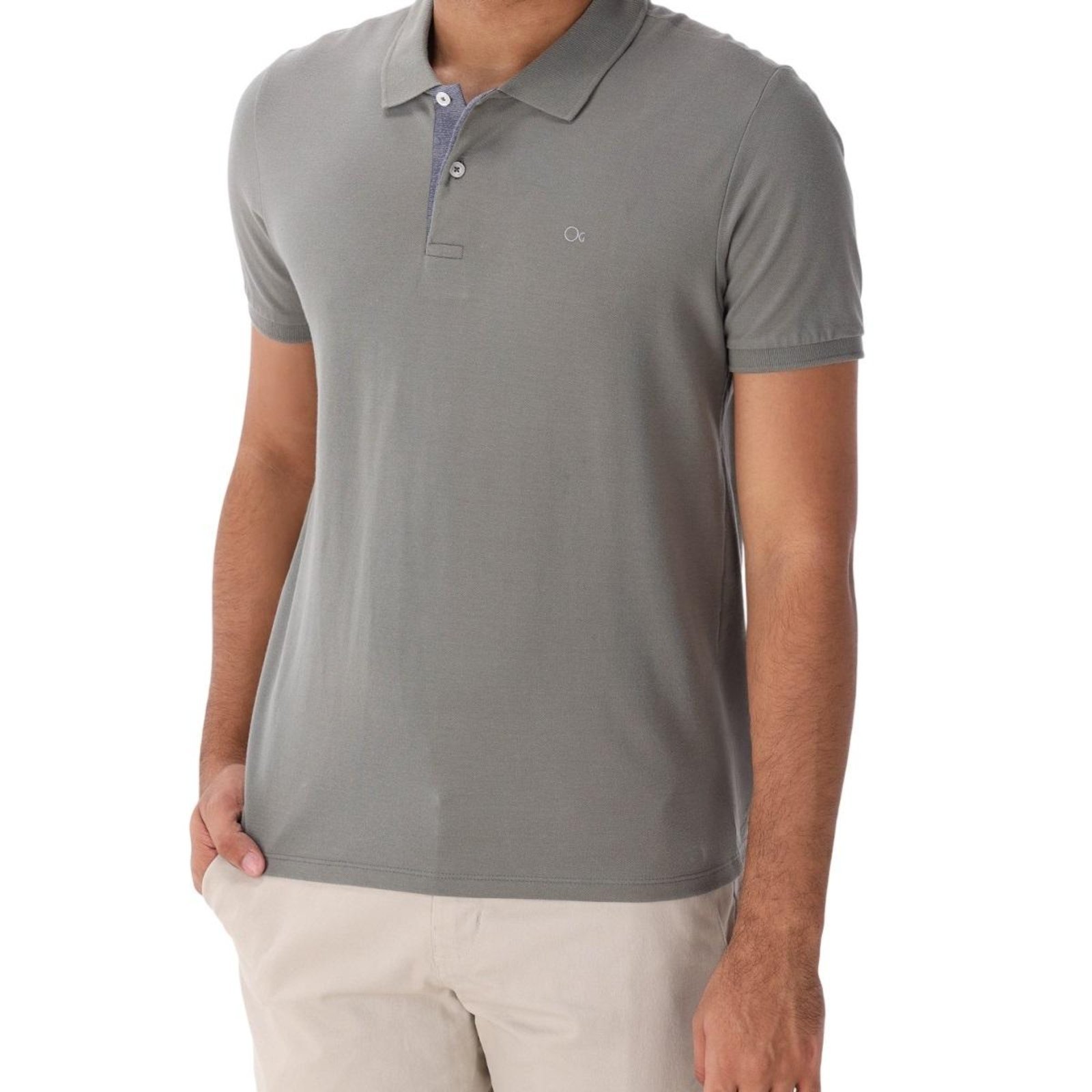 Camisa Polo Slim Manga Curta Masculina Ogochi 007490001 Cinza