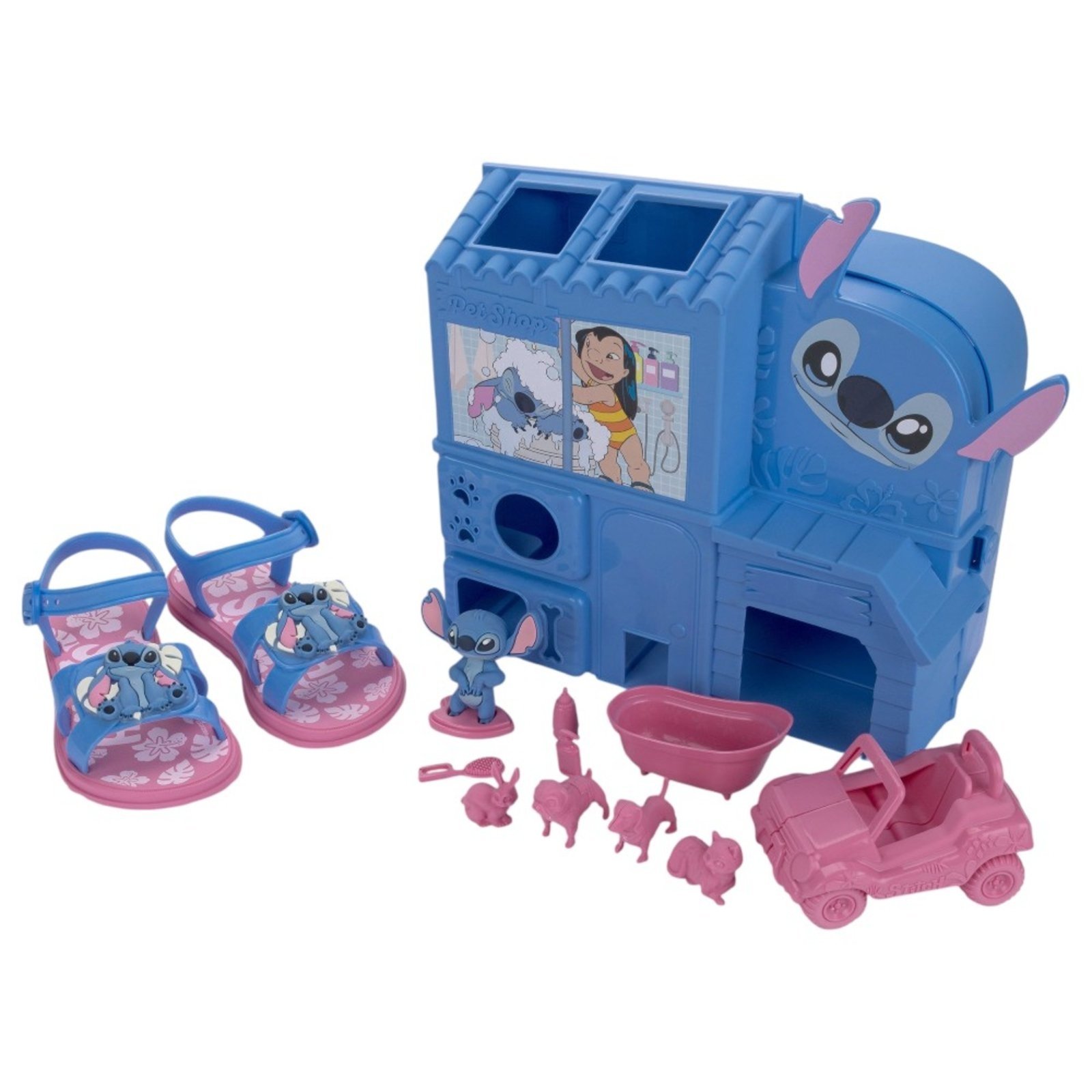 Vista 3 Infantil - Sandália Stitch Pet Shop 23321 Azul Grendene rosa Grendene rosa