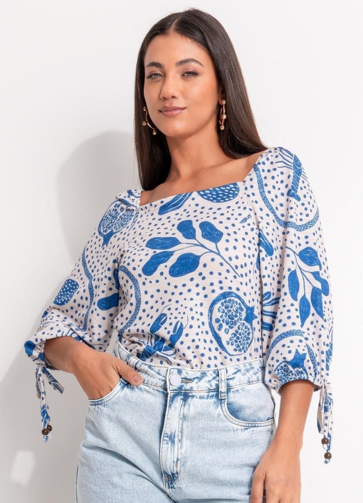 Blusa Em Malha Texturizada Quintess Pontilhado Azul