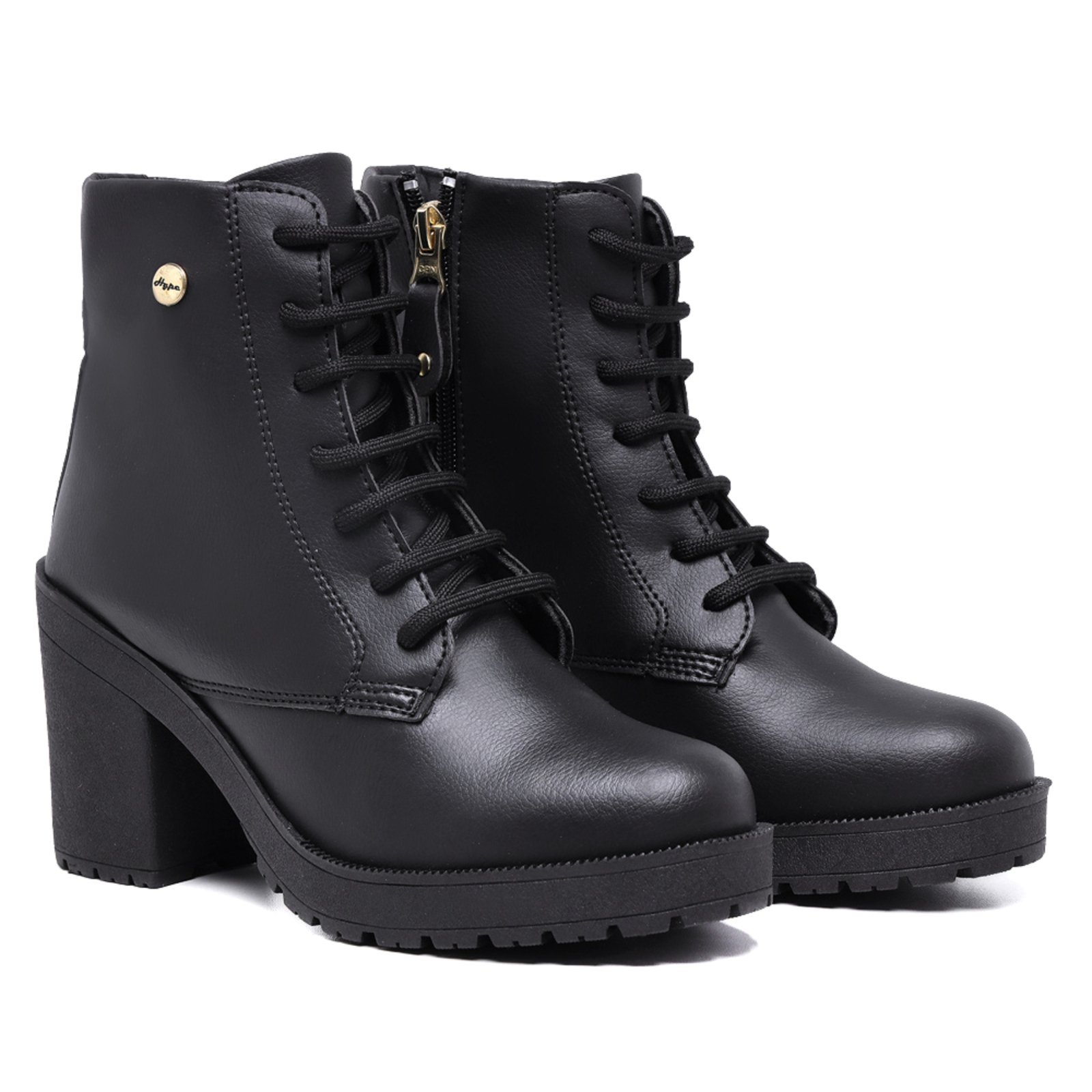 Vista 3 Bota Feminina Coturno Tratorado Salto Médio Grosso Zíper Hype preto Hype preto