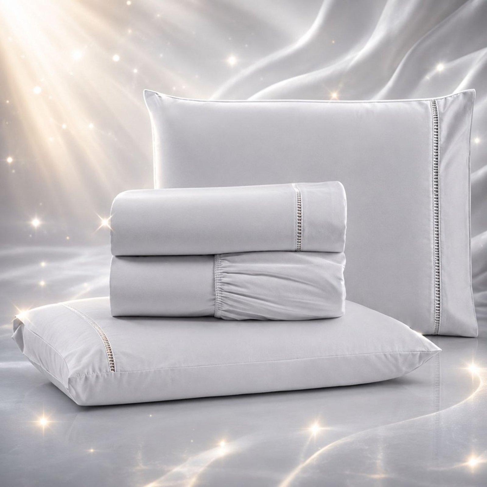 Jogo de Cama Lençol Quality Queen Micropercal 600 fios Macio 4 Peças - Cinza