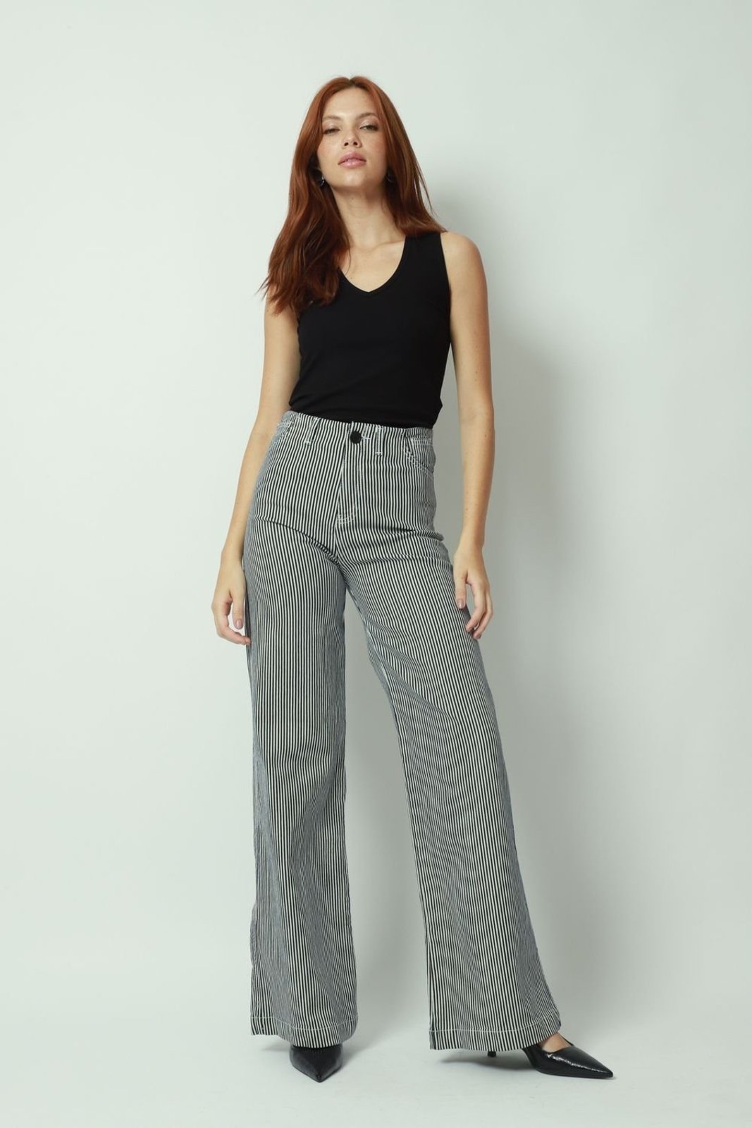 Calça Reta Listrada Azul Marinho 36 Gazzy