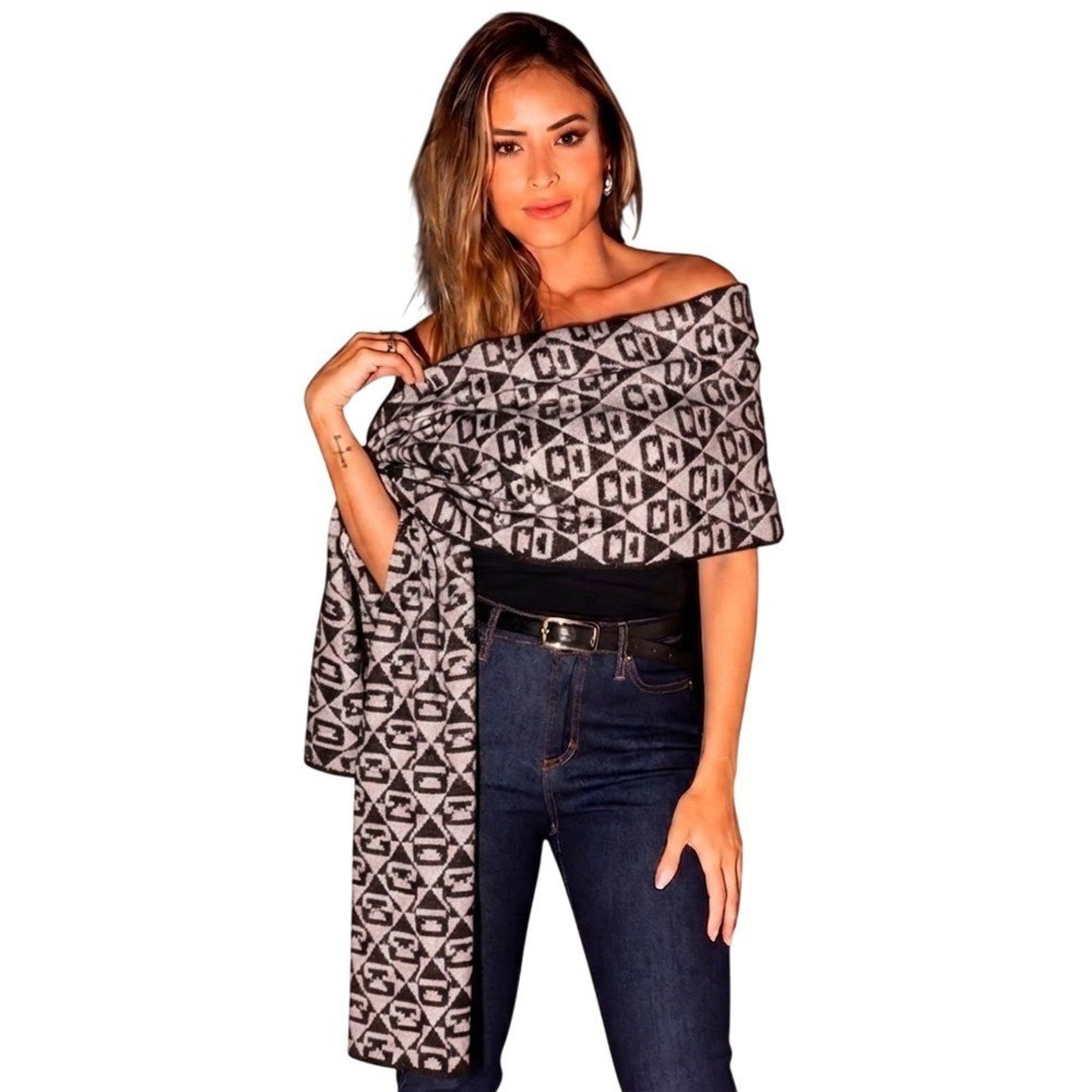 Manta Carmim Monograma Grafite/Preto Feminina Carmim Cinza