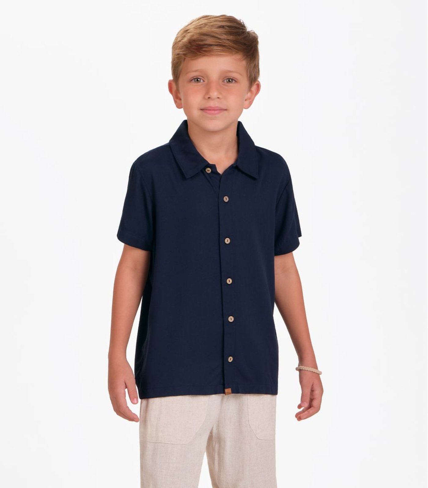Infantil - Camisa Viscose Sarjada Menino Trick Nick Azul