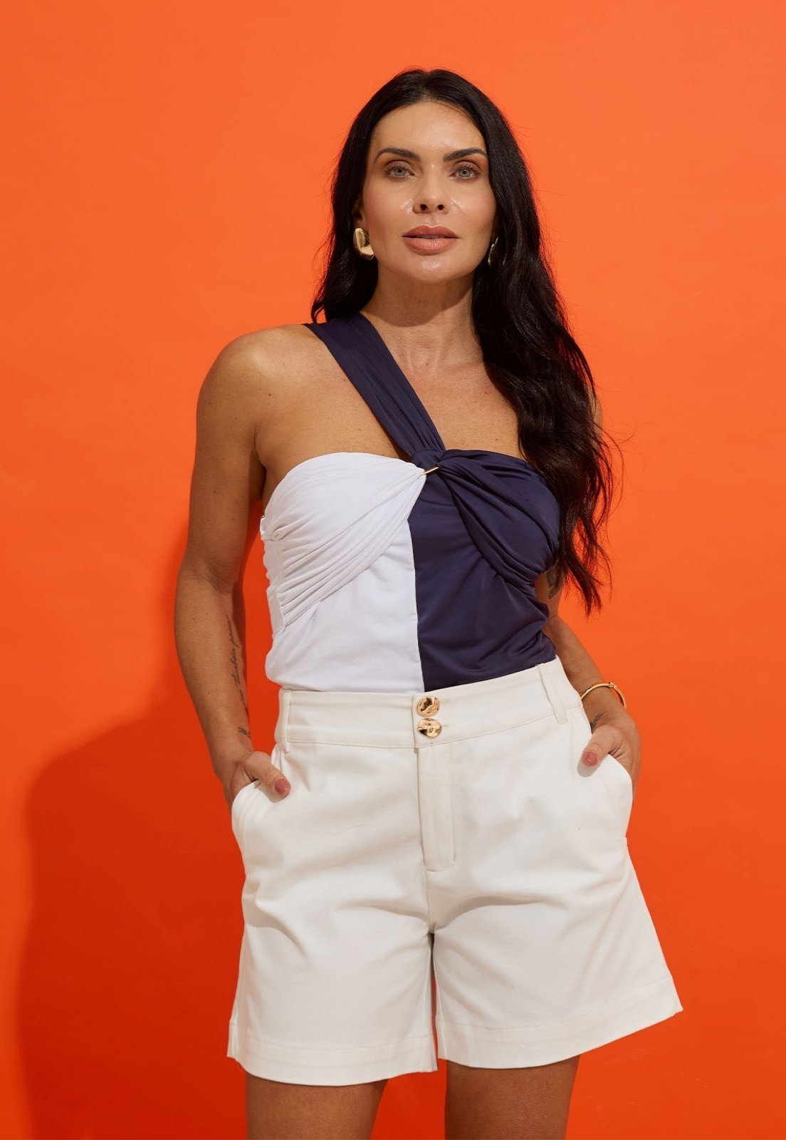 Blusa de Alça Única Bicolor