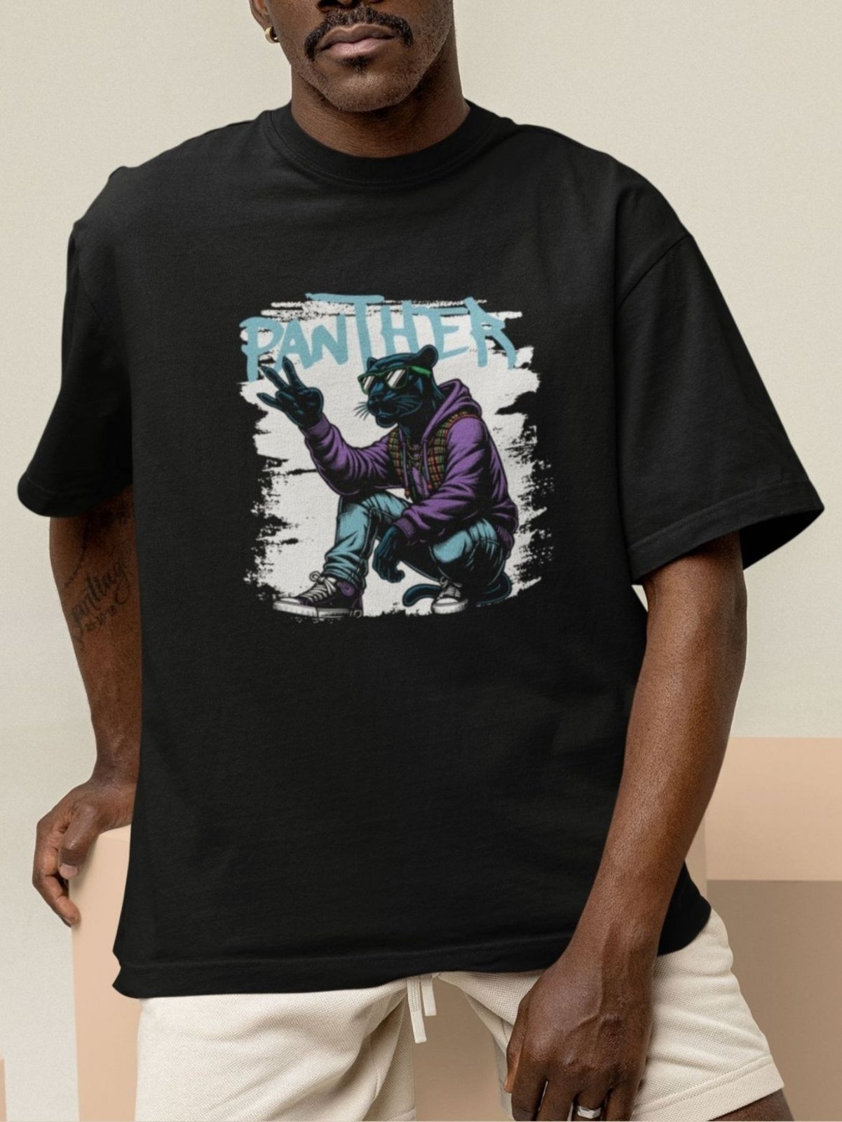 Camiseta Básica Masculina GuGi Pantera Negra Streetwear Style Preto