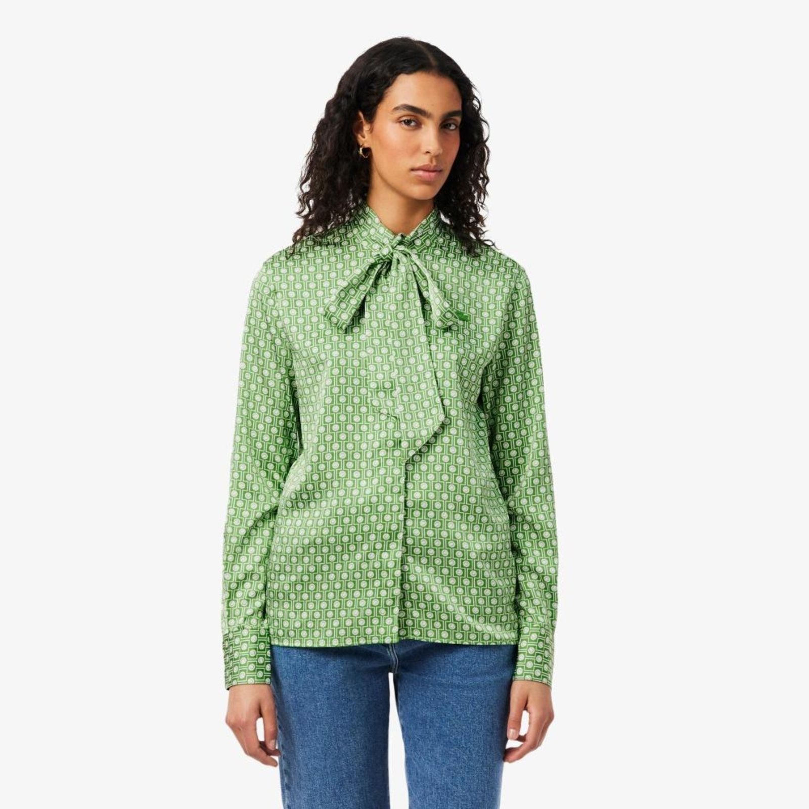 Camisa Modelagem reta com Gola Removível com Laço Verde