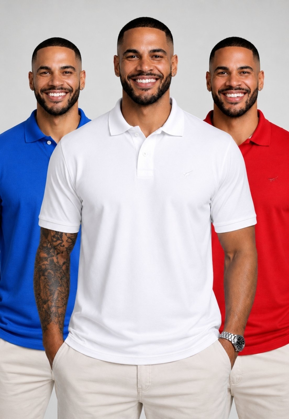 Kit 3 Camisa Polo Masculina Algodão Piquet Daze Modas Branca Vermelha Azul Royal