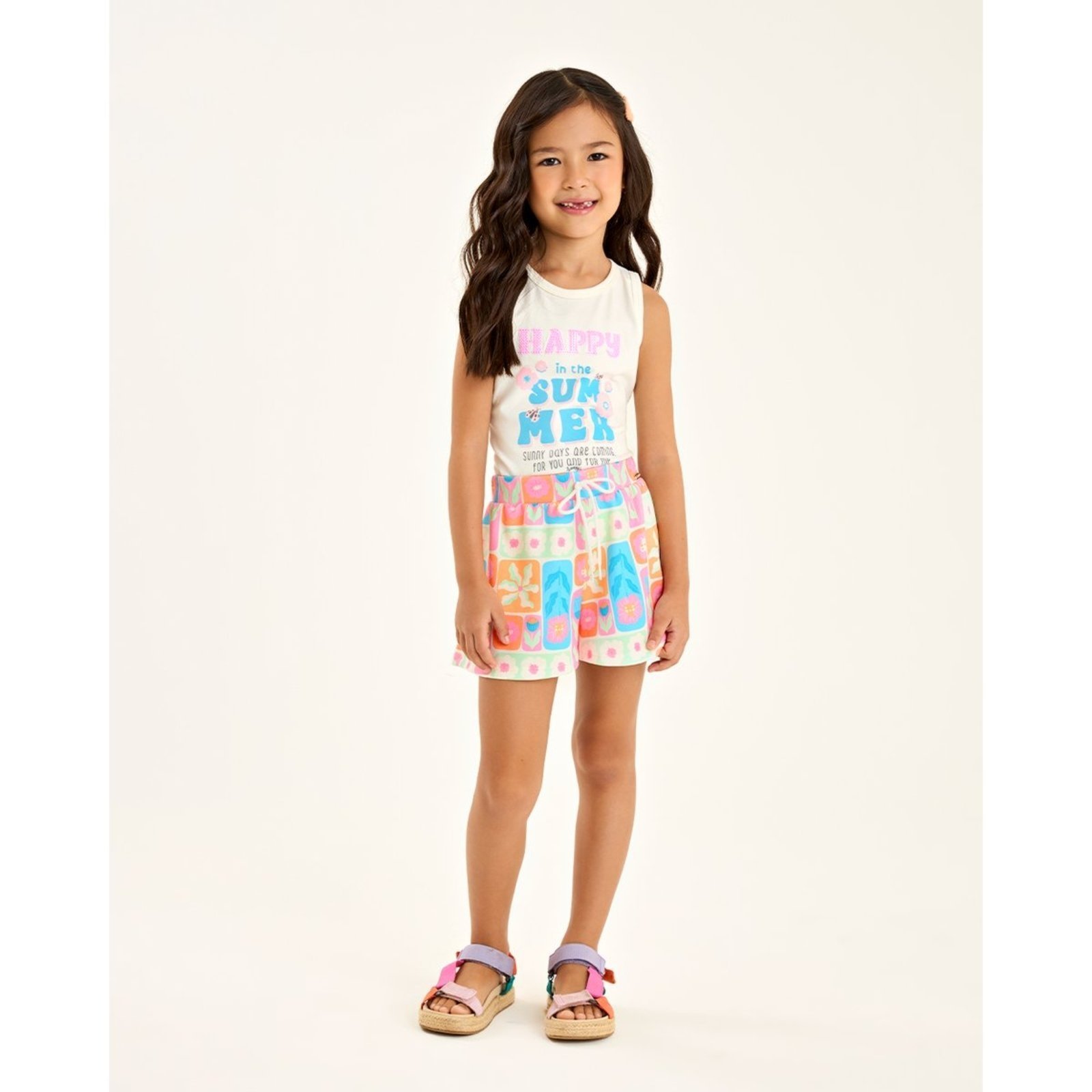 Infantil - Conjunto Menina com Regata em Cotton e Short Texturizado