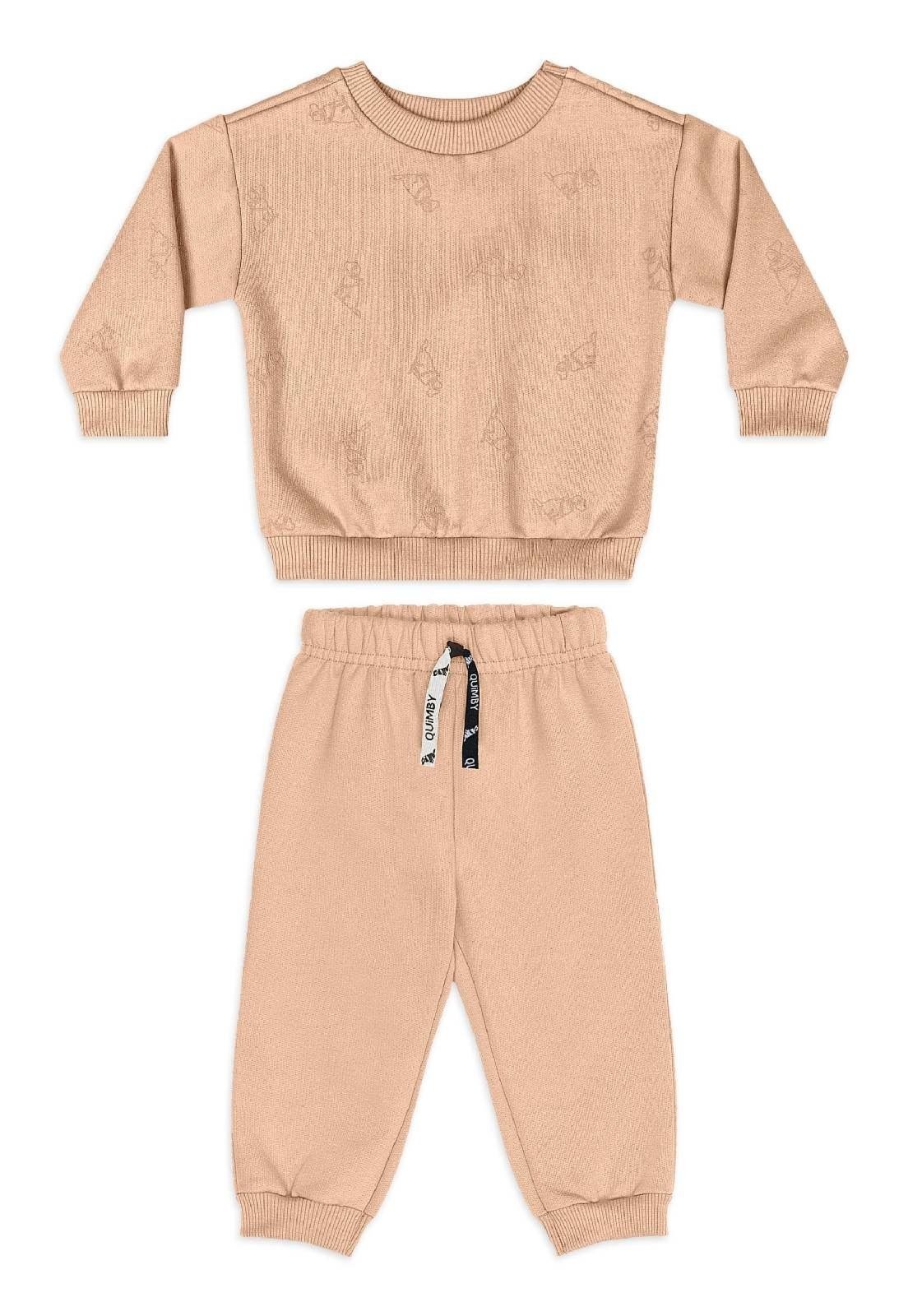 Infantil - Conjunto Menino Moletom Estampado Quimby Bege