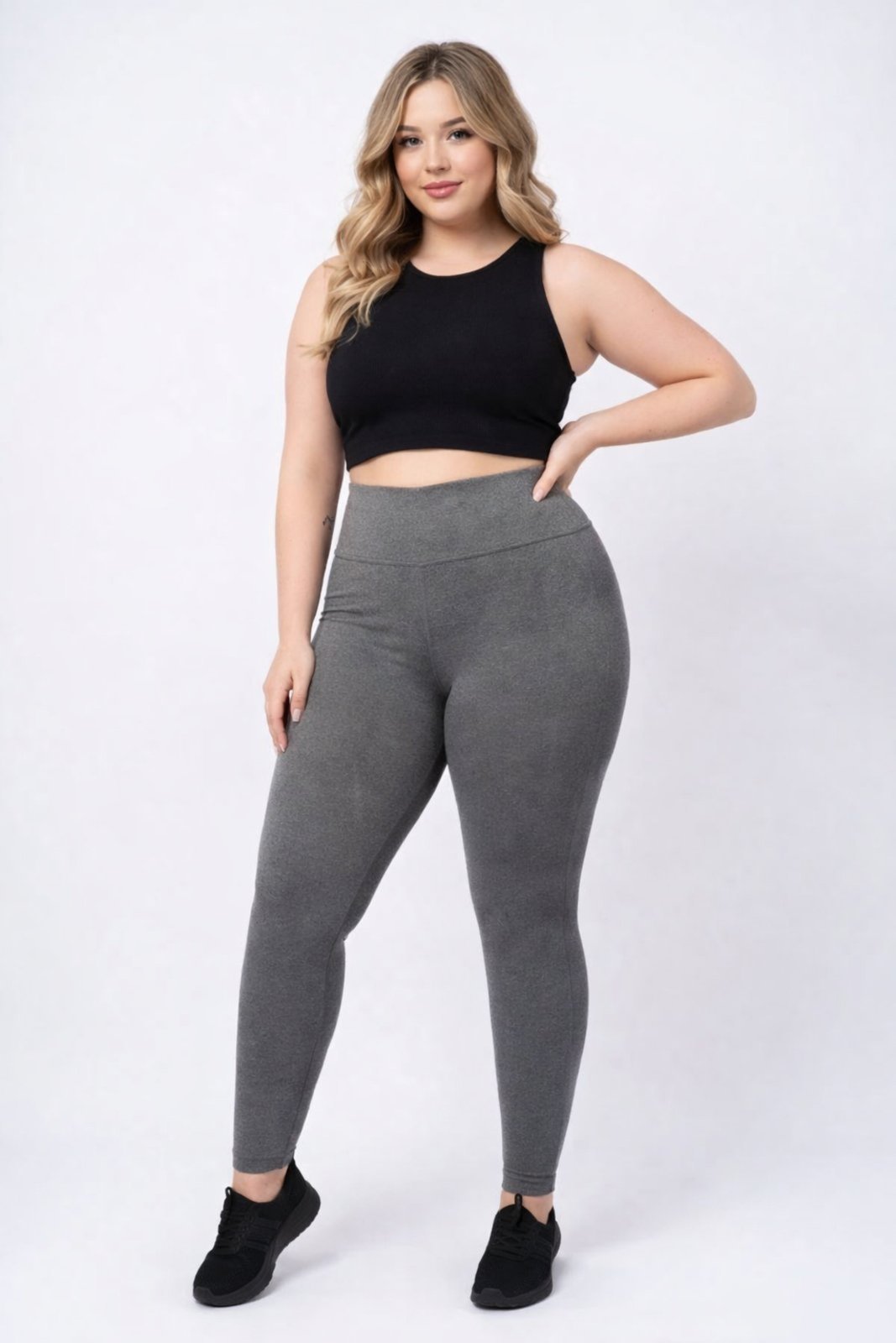 Calça Leggings D Bell Outlet Fashion Plus Size Cós Alto Cinza