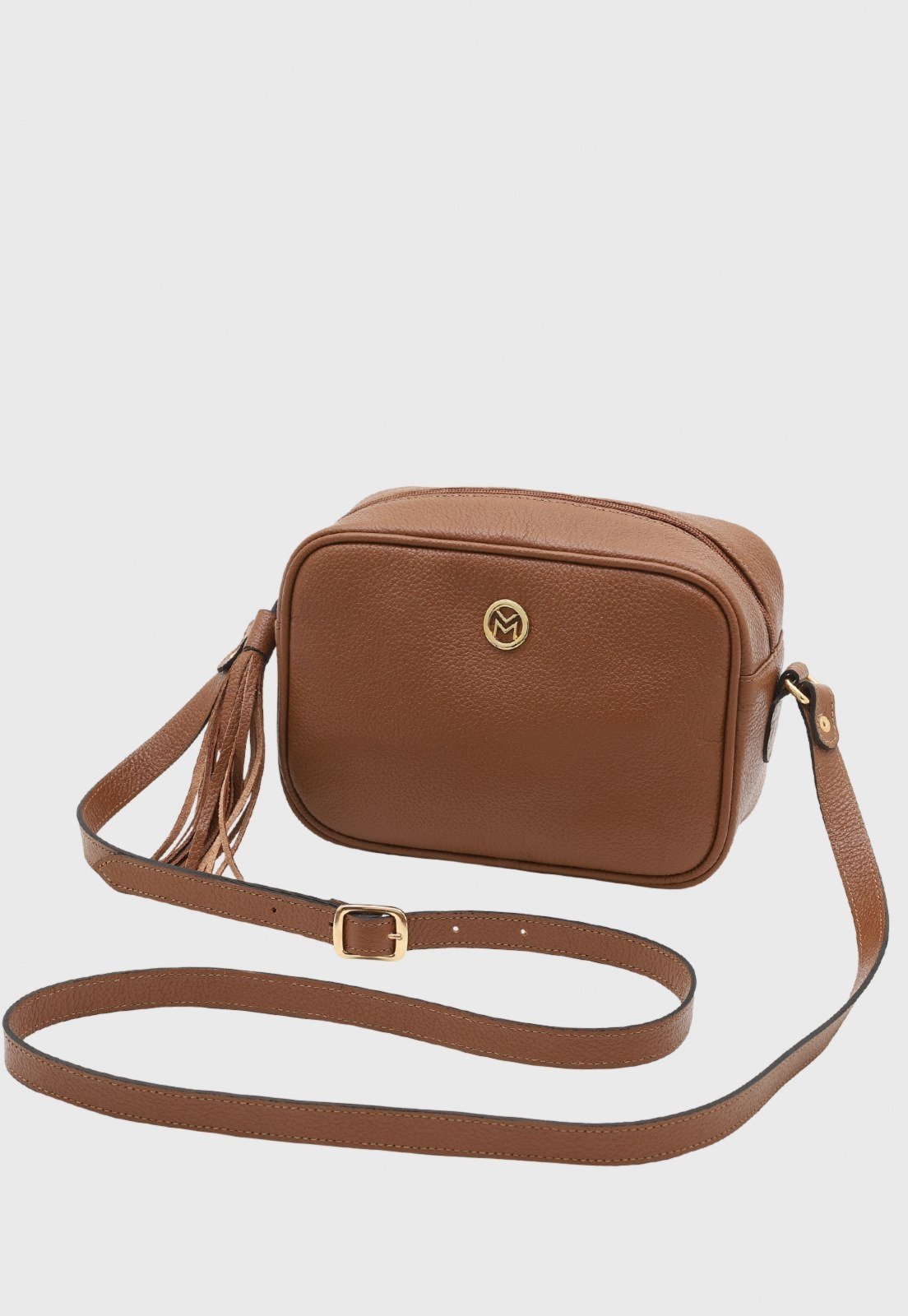Bolsa Transversal de Couro Mariart Titânio Camel