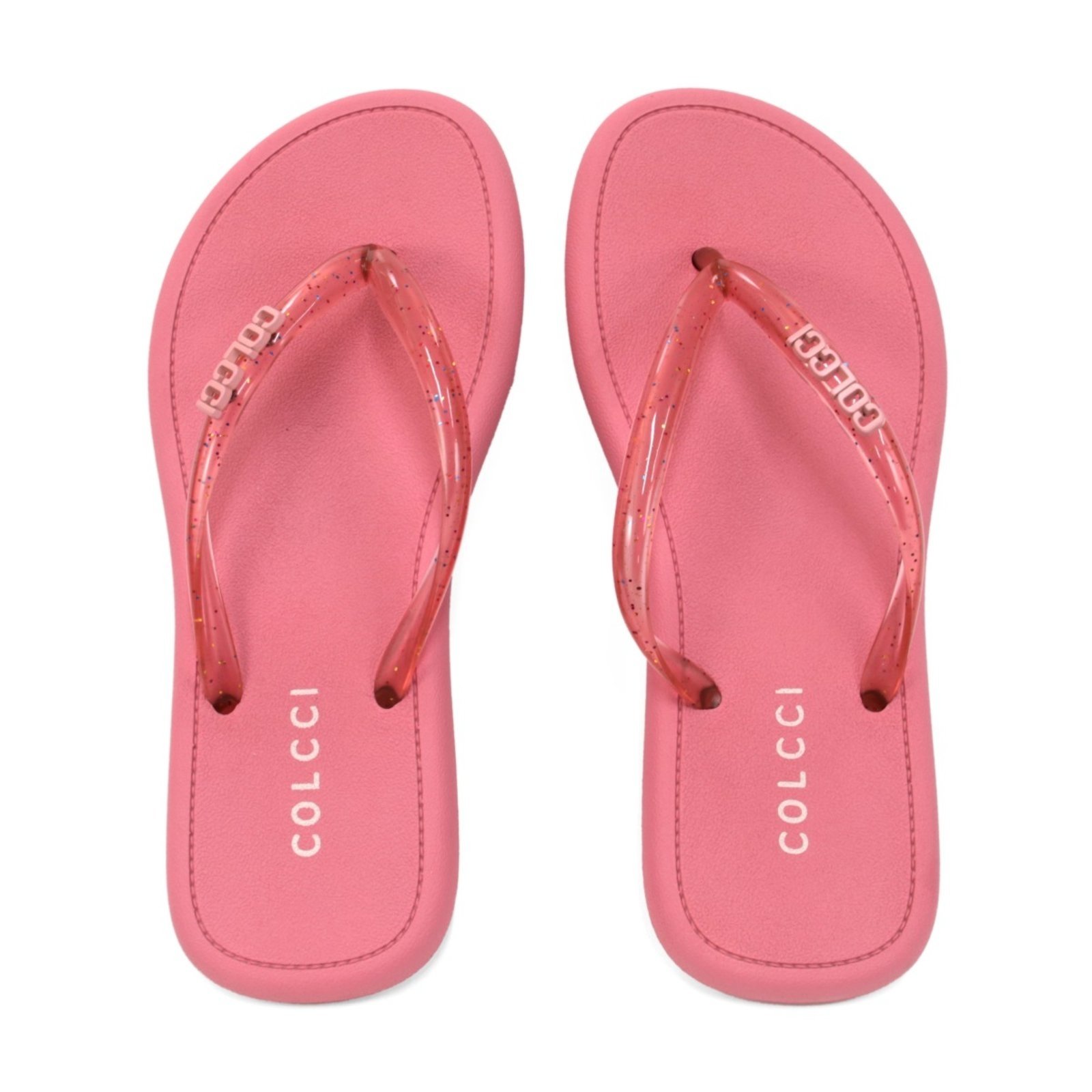 Chinelo Feminino Atalaia Colcci Techfit Tira Translúcida com Glitter Rosa Popcorn