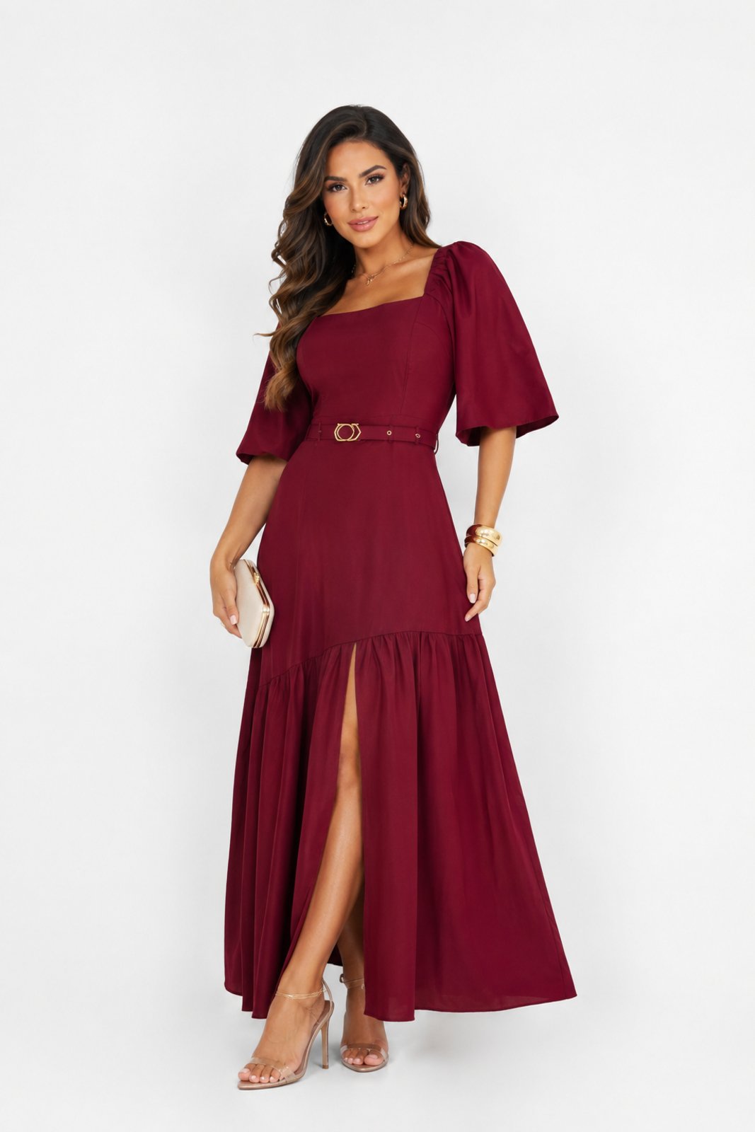 Vestido Longo Feminino D Bell Outlet Fashion Vinho