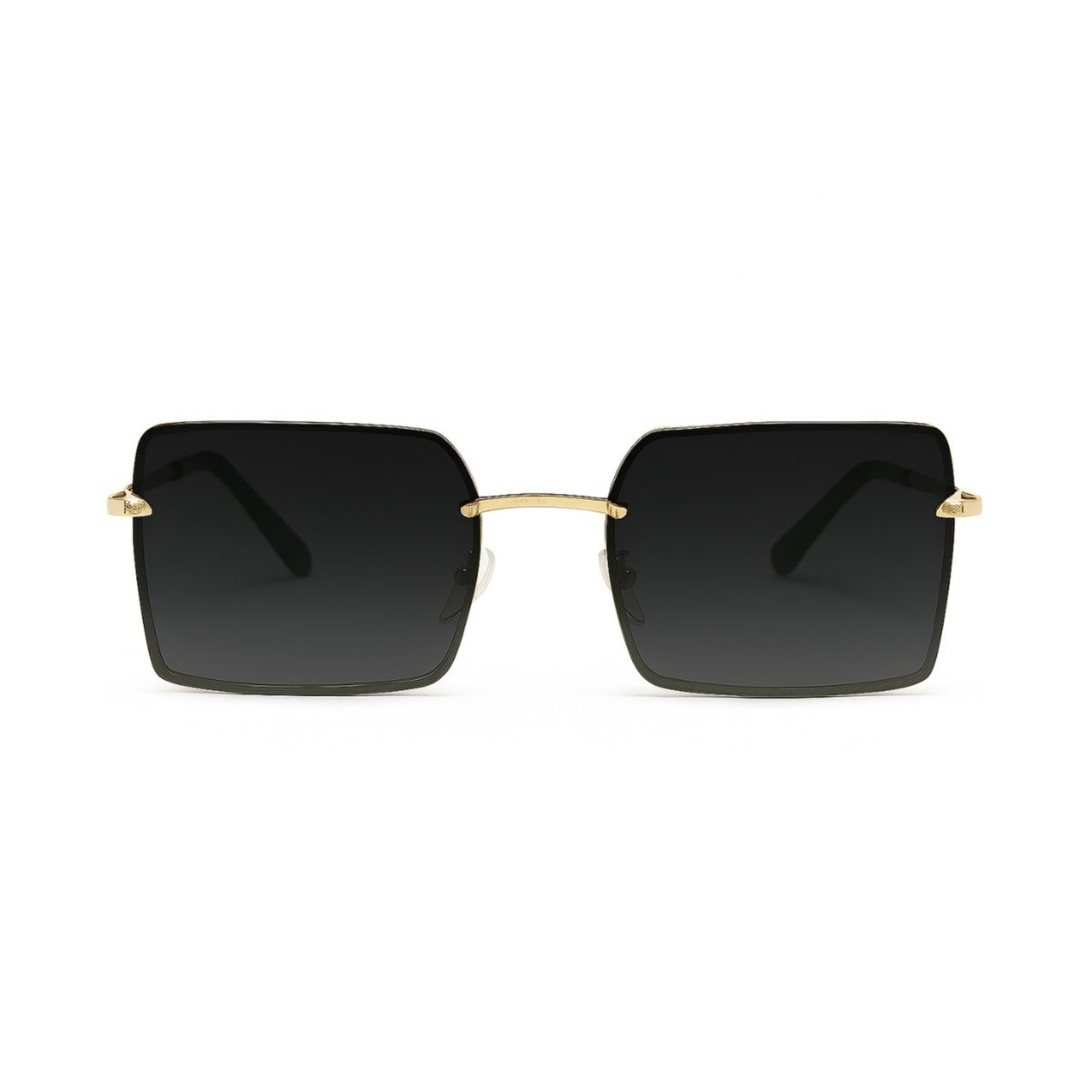 Óculos de Sol Quadrado Dourado com Lente Preta Premium Preto