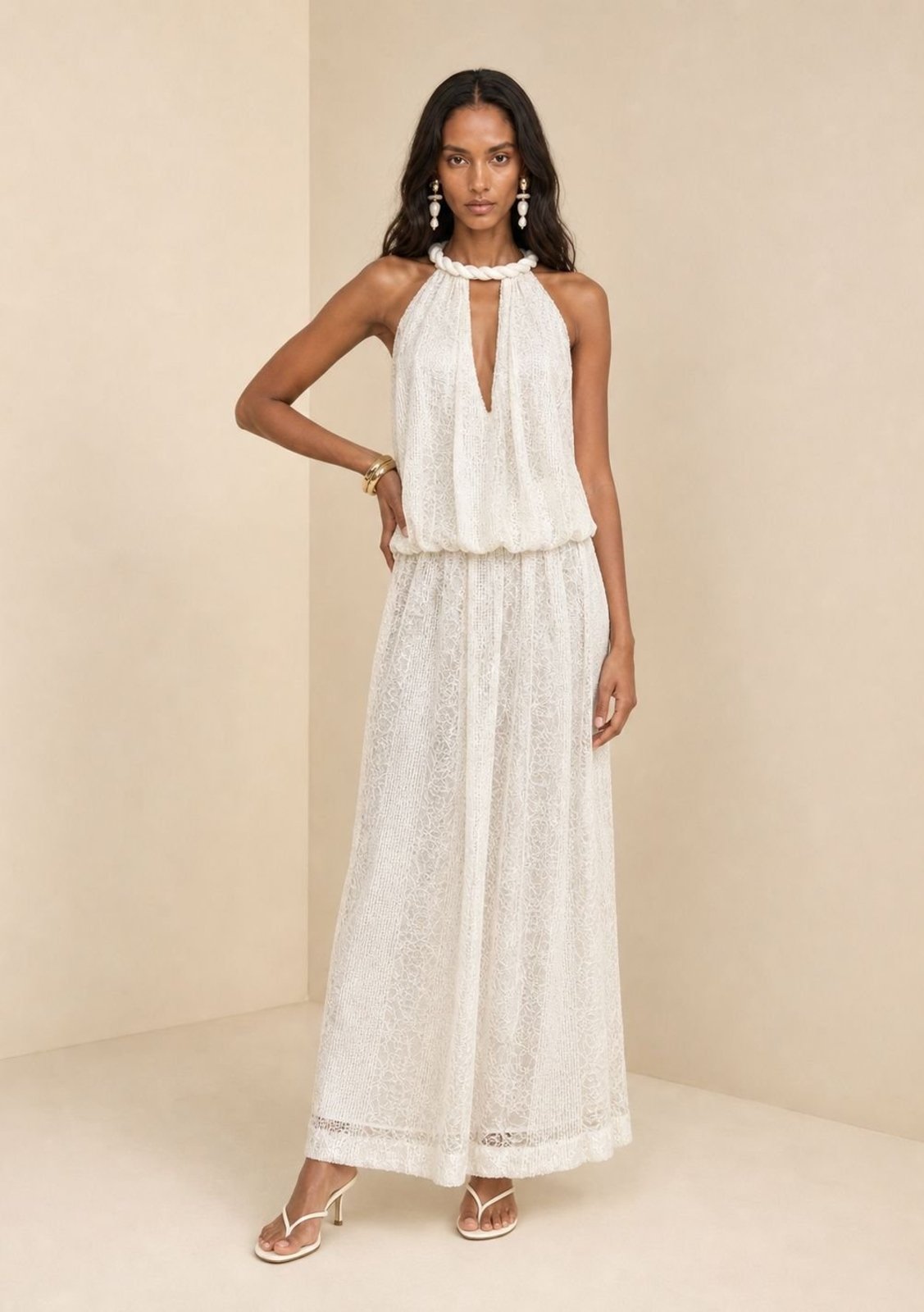 Vestido Morena Rosa Solto Cava Francesa Sem Manga Longo - Off-white