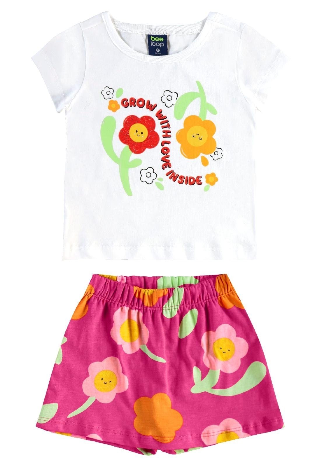 Infantil - Conjunto Blusa e Short-Saia Bee Loop Branco