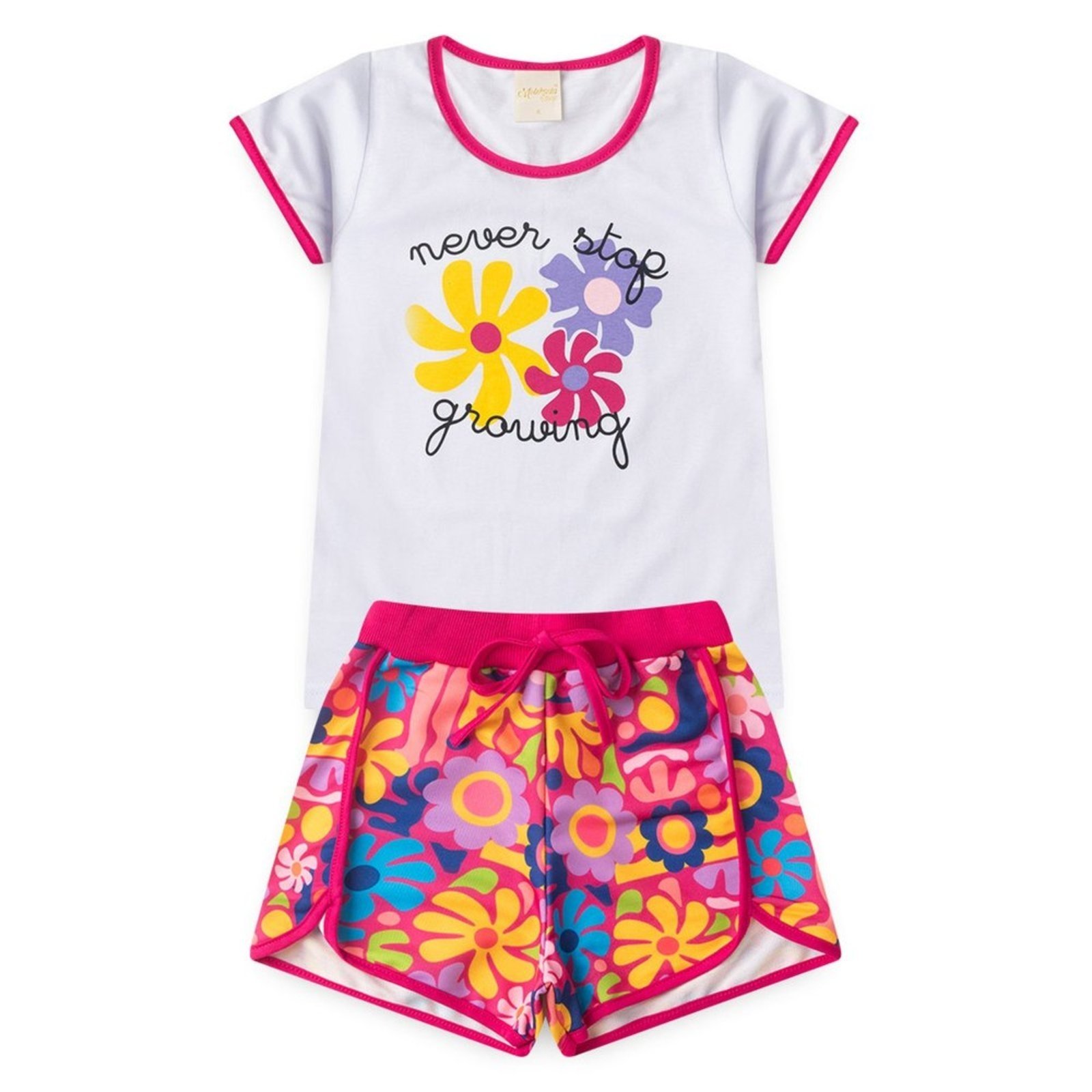 Infantil – Conjunto Molekada Verão Menina Branco Blusa e Shorts Boxeador Florizinhas
