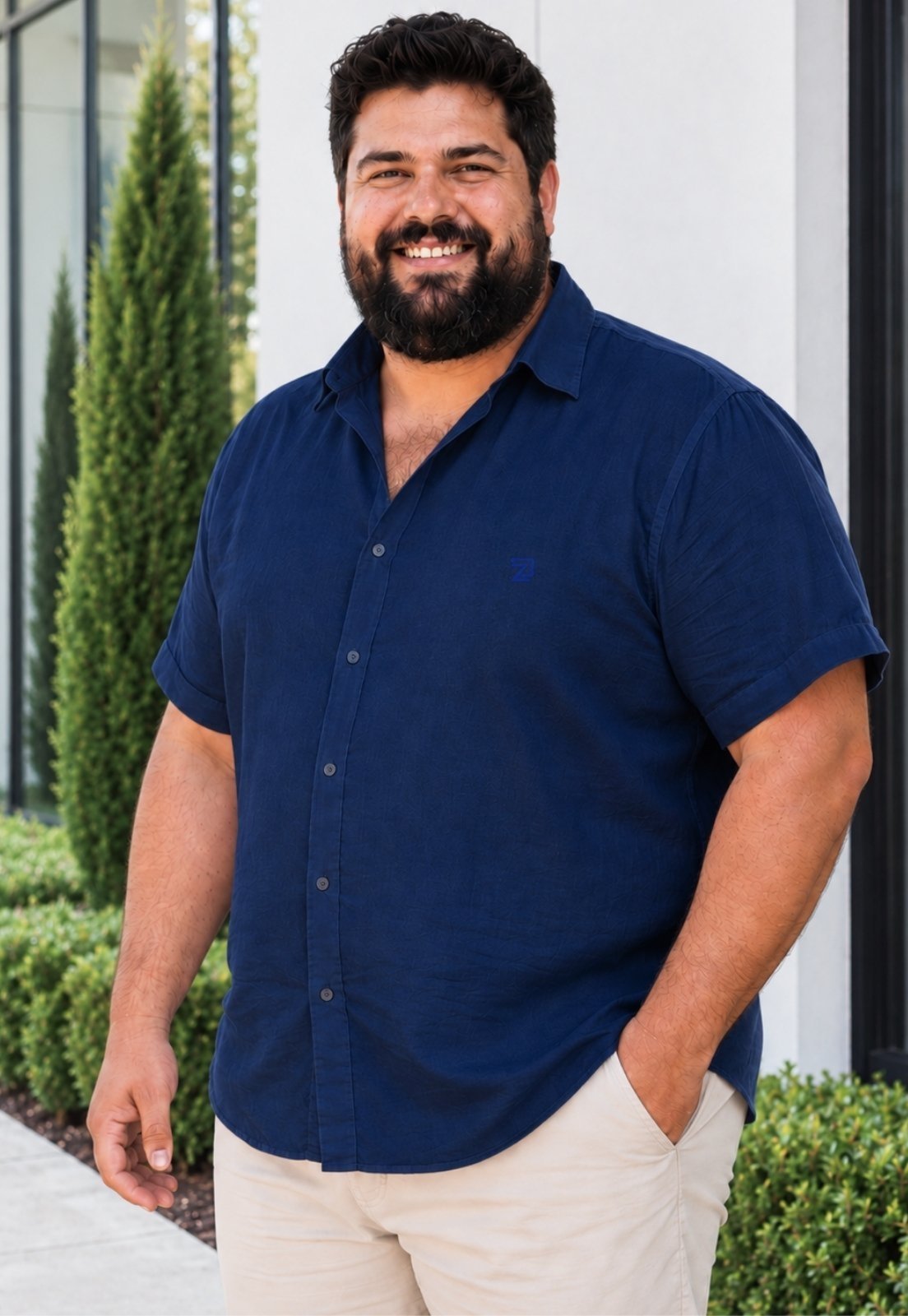 Camisa Social Masculina Plus Size Manga Curta Daze Modas Azul Marinho