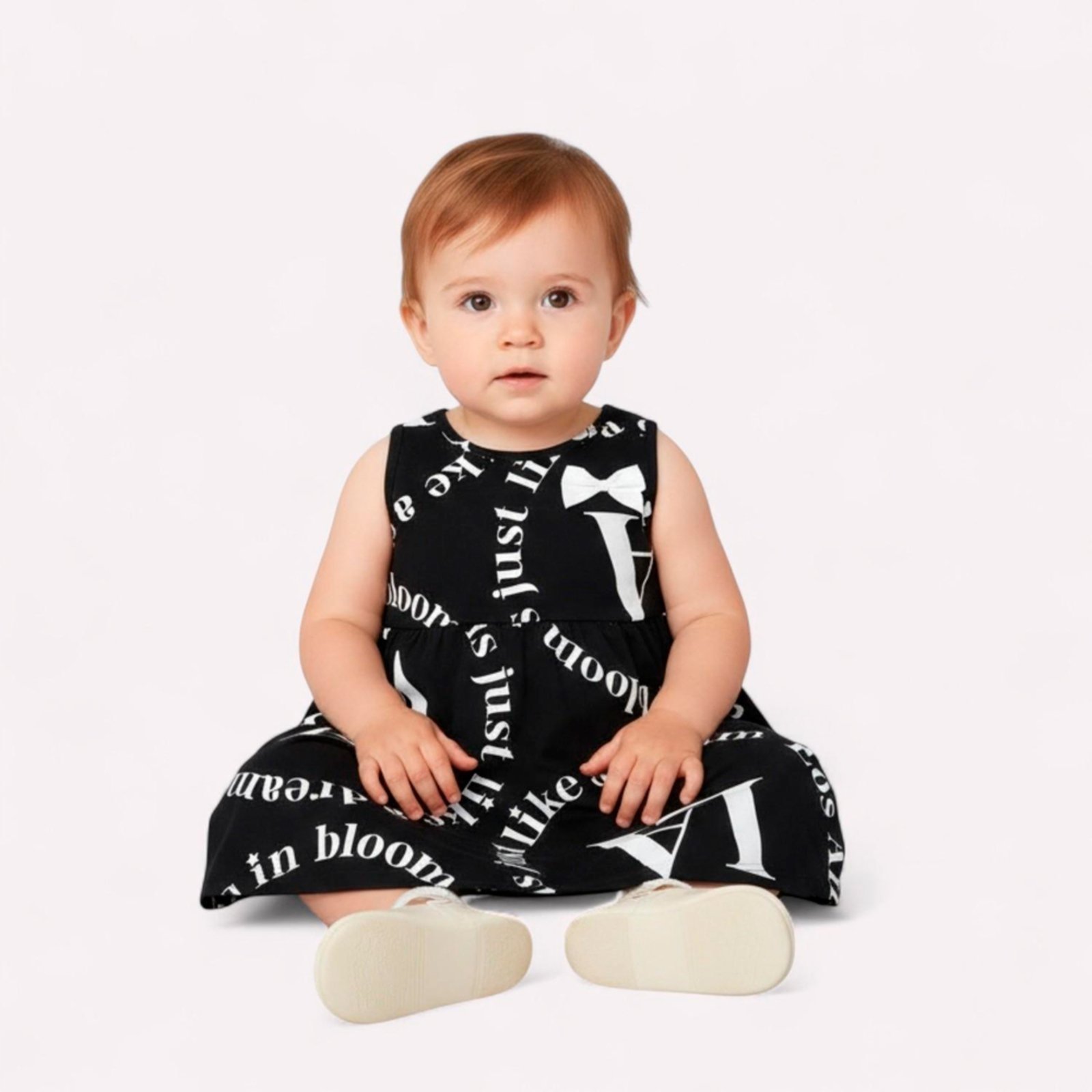 Vista 2 Infantil - Vestido Menina Evasê Lettering Kyly preto Kyly preto