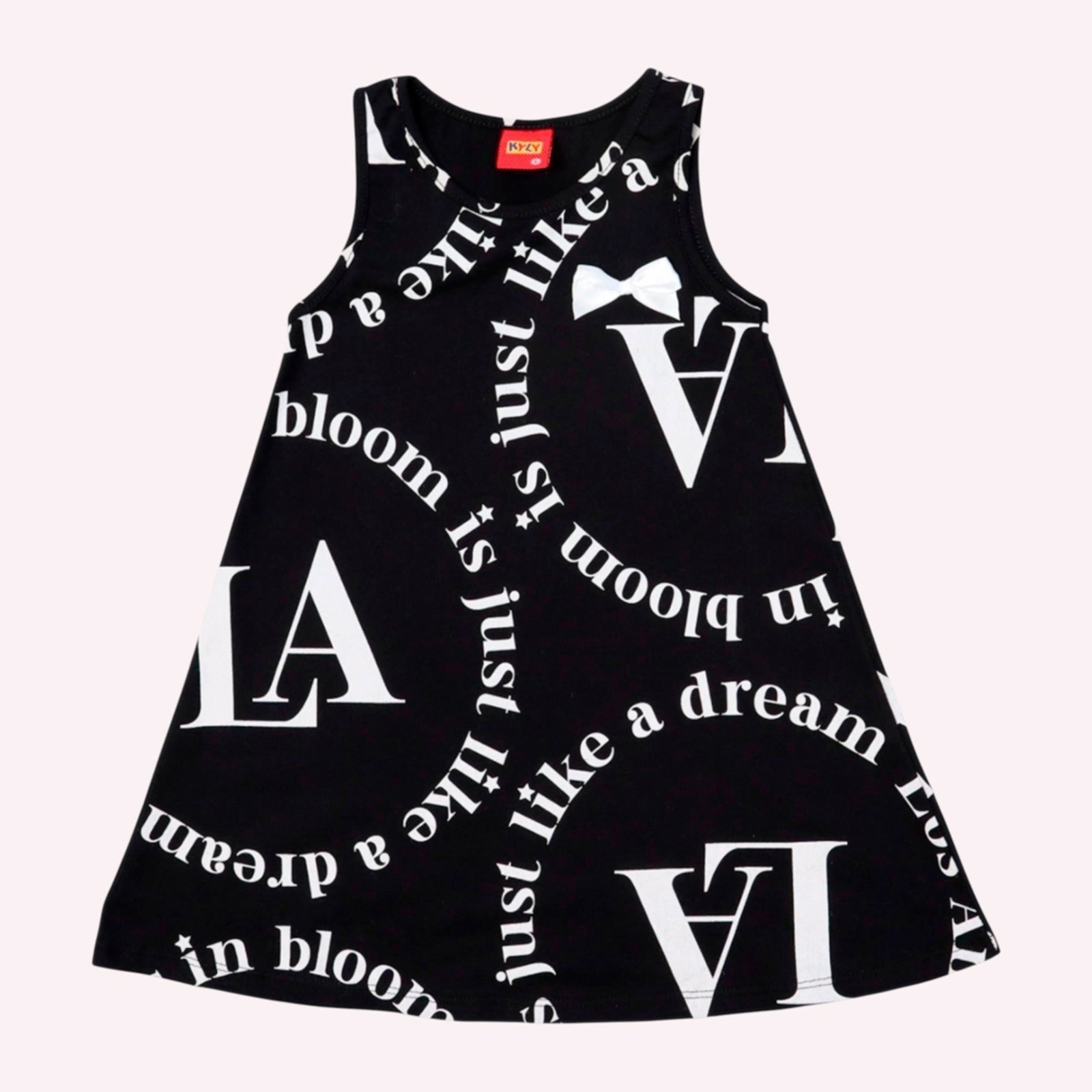 Vista 3 Infantil - Vestido Menina Evasê Lettering Kyly preto Kyly preto