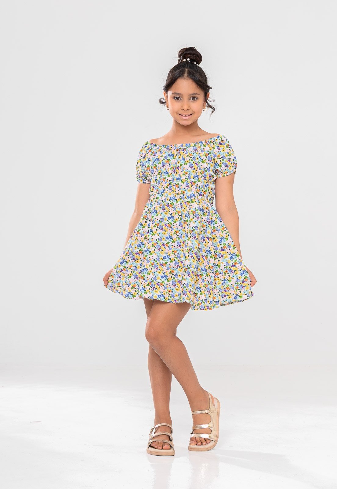 Infantil - Vestido Aura Celeste Viscolinho Floral Verde