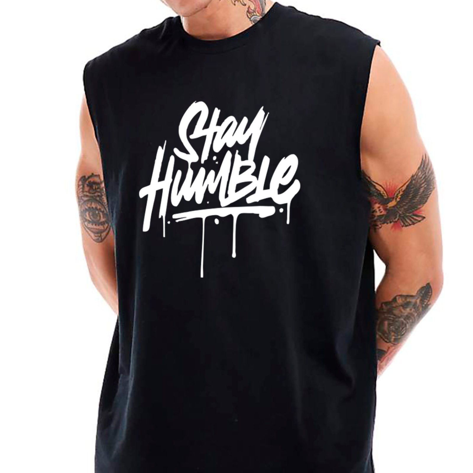 Camiseta Regata Machão Ousy Stay Humble Streetwear Oversized Masculina Preto
