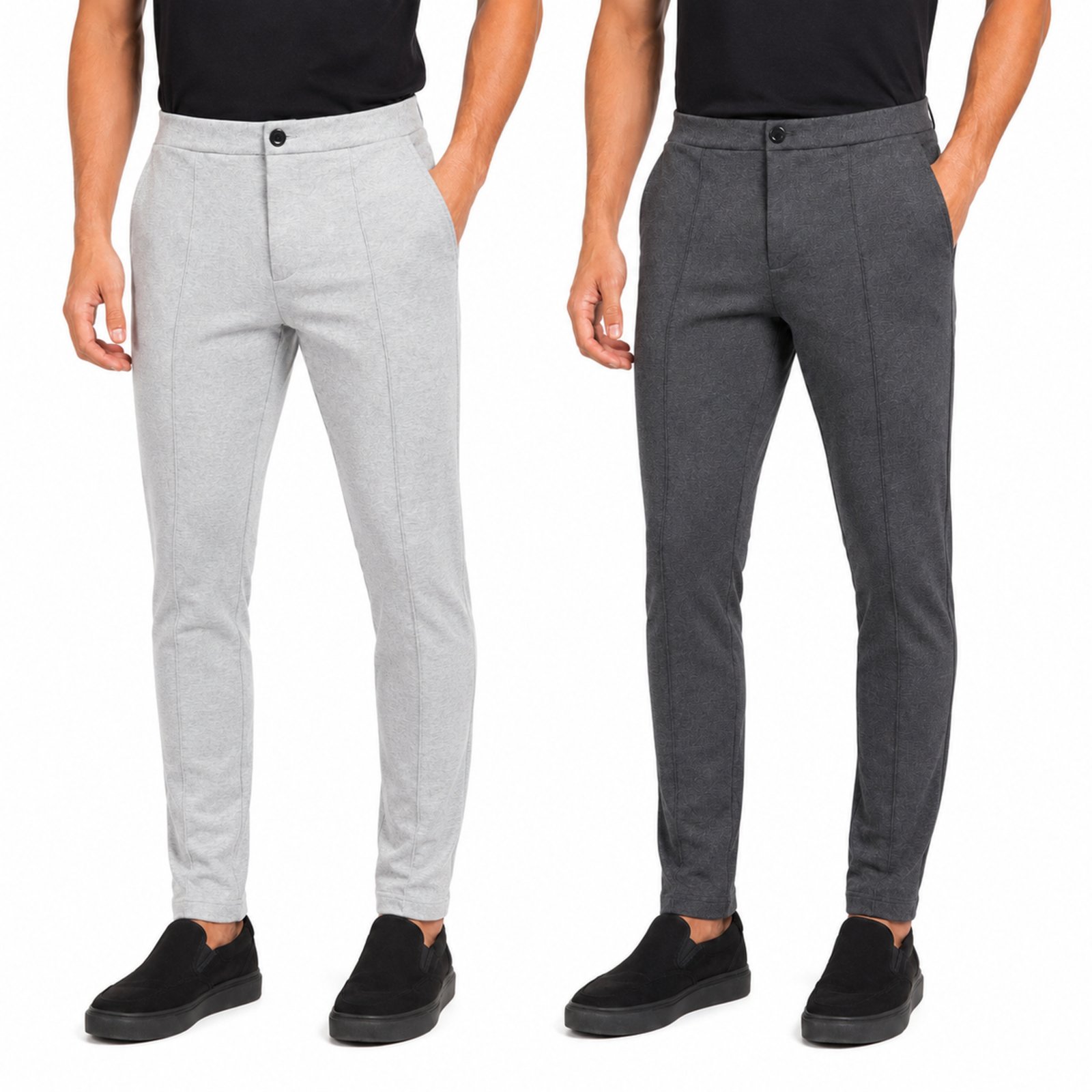 Kit 2 Calças Masculinas Skinny Moletom Social Alfaiataria Chumbo e Cinza Claro