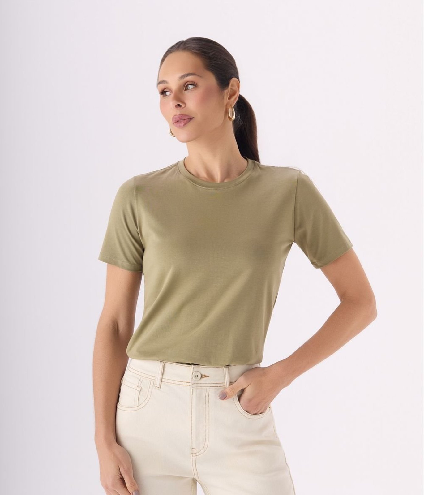 Blusa Makenji Pima Decote Careca Feminina Verde Medio