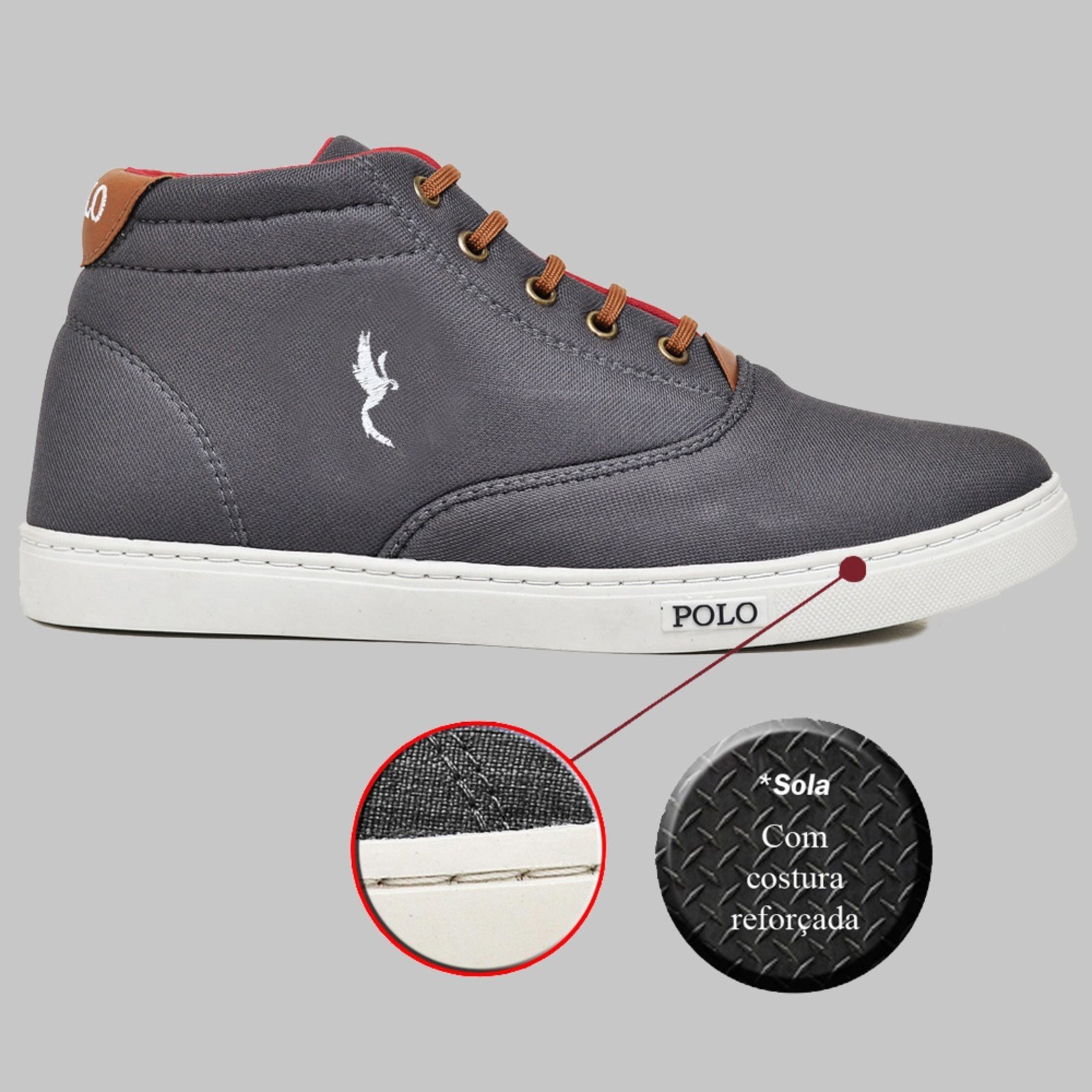 Sapatênis Masculino Cano Médio 7800 Cinza Polo Blu
