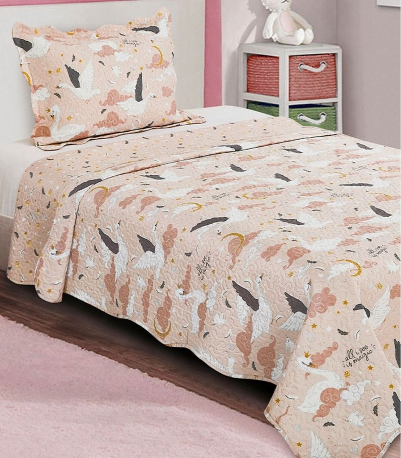 Jogo De Colcha Evolution Patchwork Solteiro Camesa Rosa