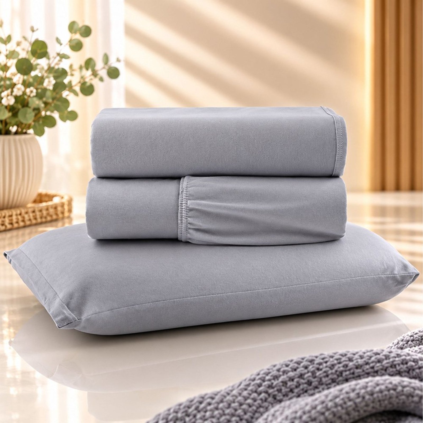 Jogo de Cama Lençol Malha Grossa Fio Penteado 100% Algodão Solteiro 3 Peças - Cinza