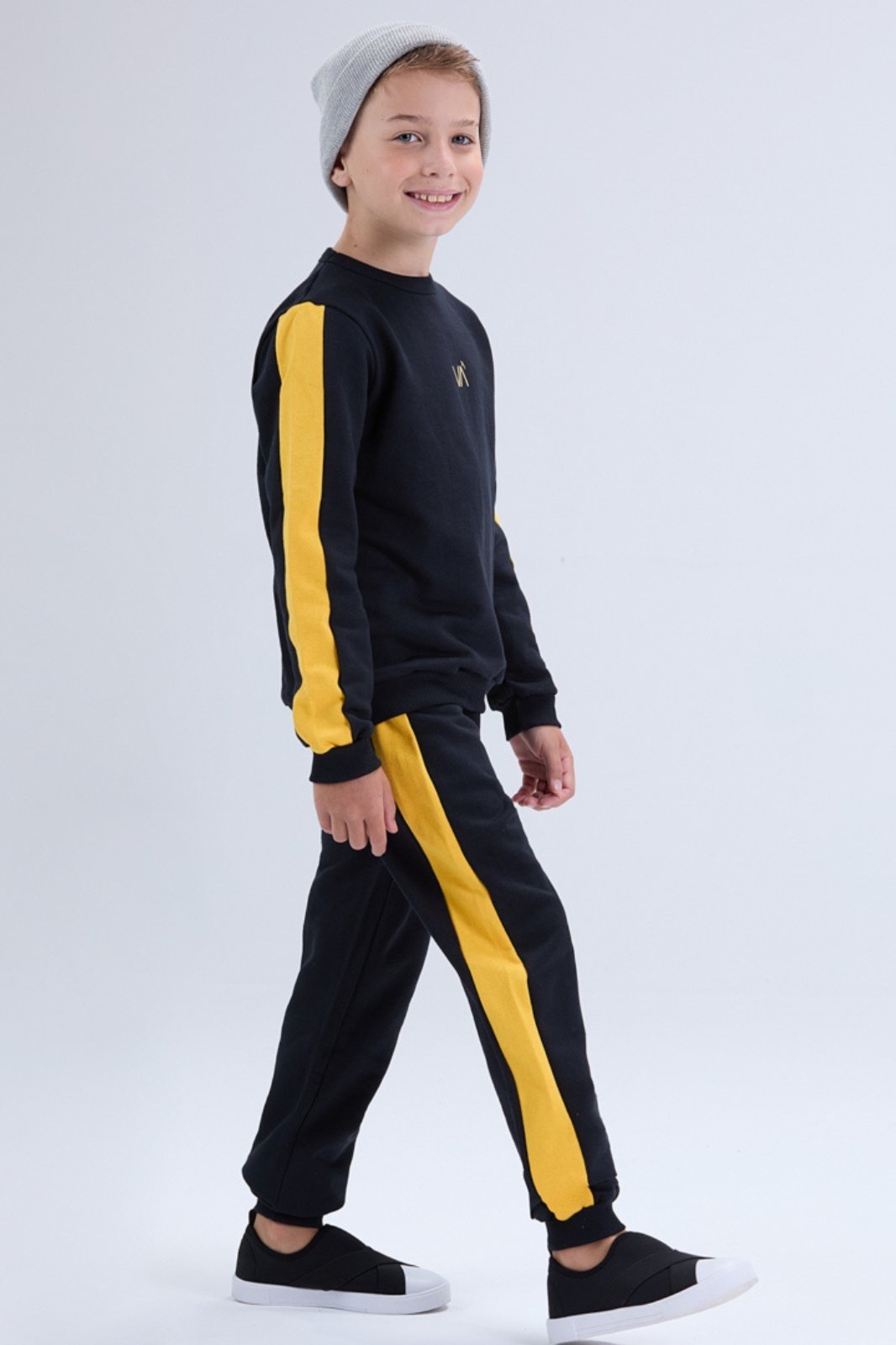 Infantil - Conjunto de Inverno Masculino Moletom Faixas Laterais