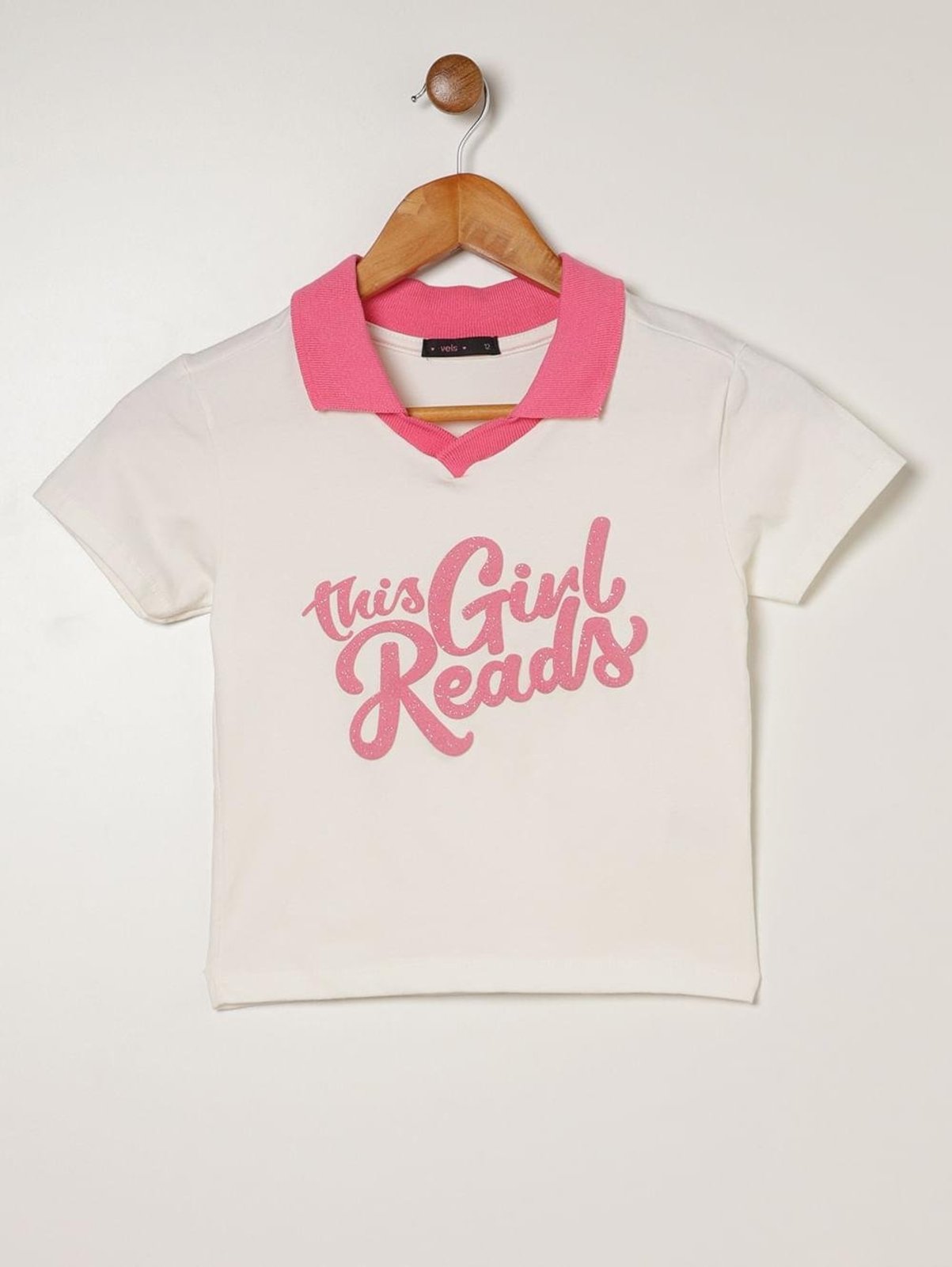 Infantil - Polo Cropped Manga Curta Vels Juvenil Menina Off White Glitter