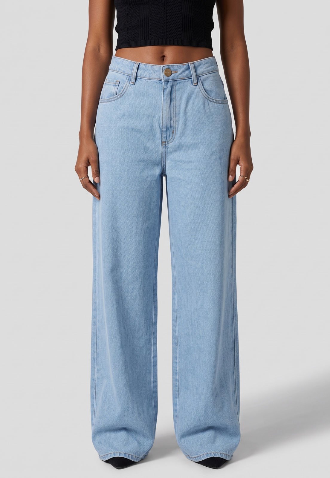 Calça Feminina Lança Perfume Cintura Média Perna Ampla Azul