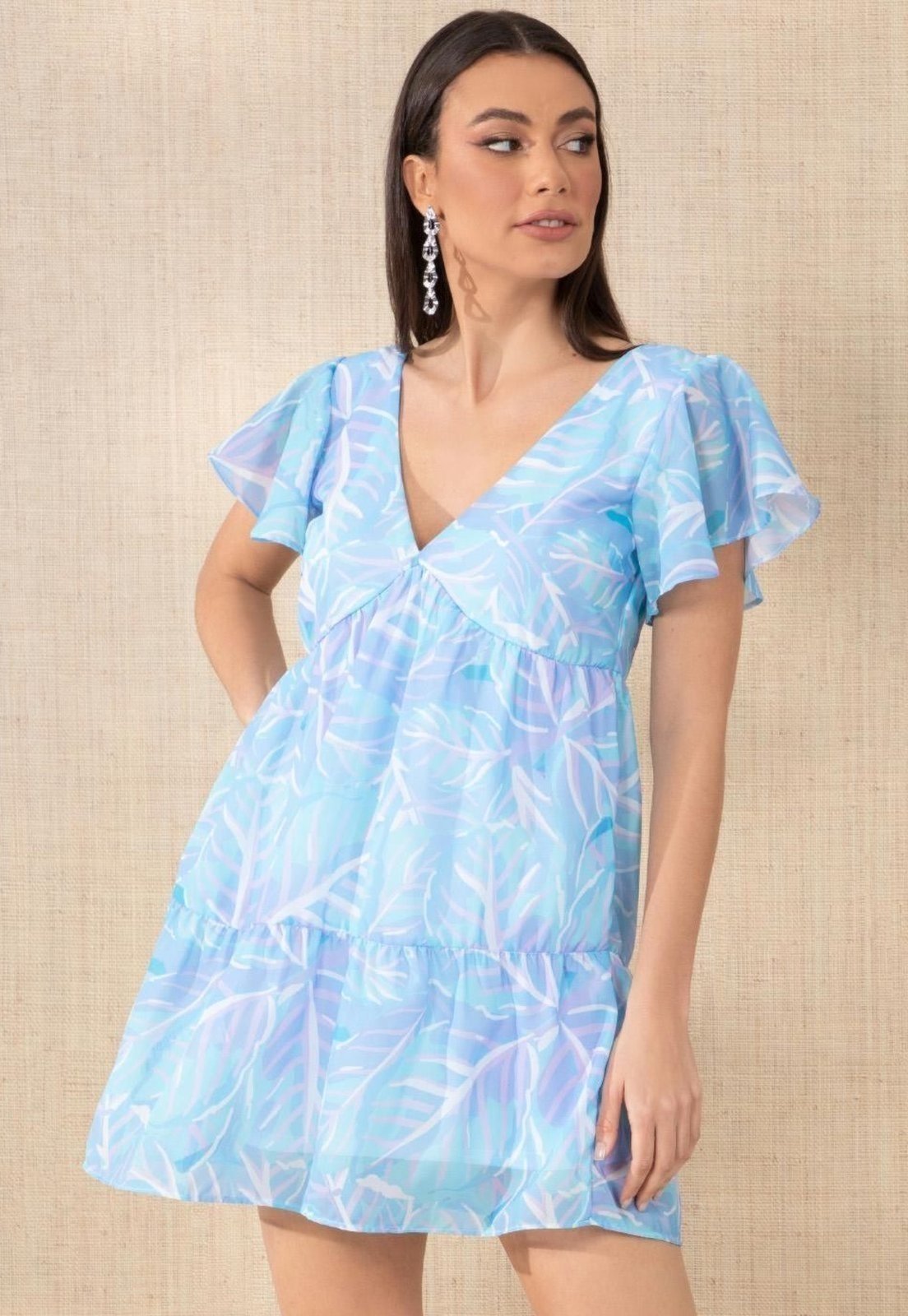 Vista 2 Vestido Com Manga Evasê Quintess azul Quintess azul