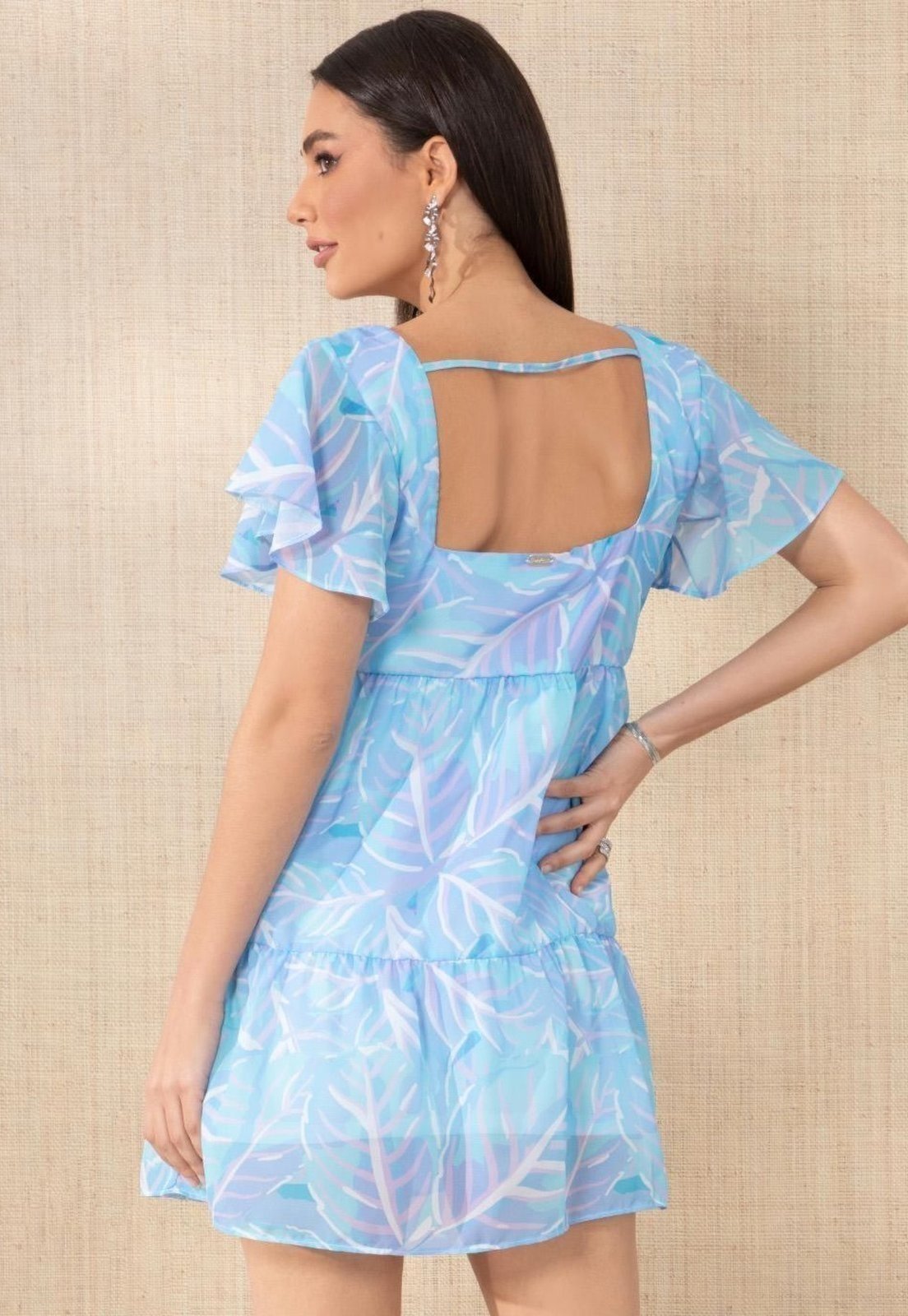 Vista 3 Vestido Com Manga Evasê Quintess azul Quintess azul