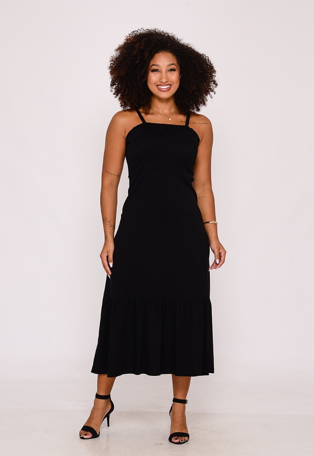 Vista 2 Vestido Midi com Babado na Barra BBonnie Emanuelly preto BBonnie preto