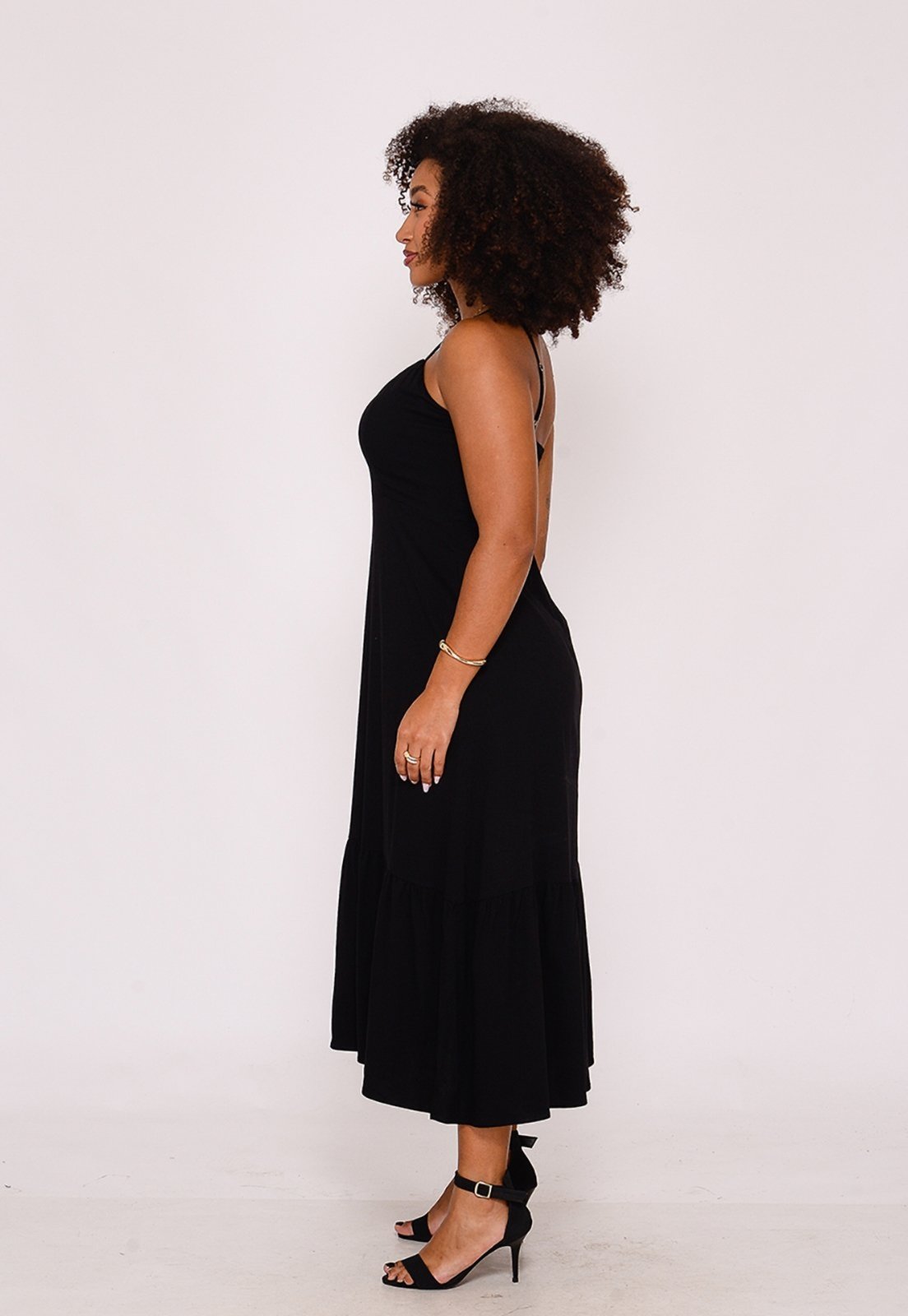 Vista 3 Vestido Midi com Babado na Barra BBonnie Emanuelly preto BBonnie preto