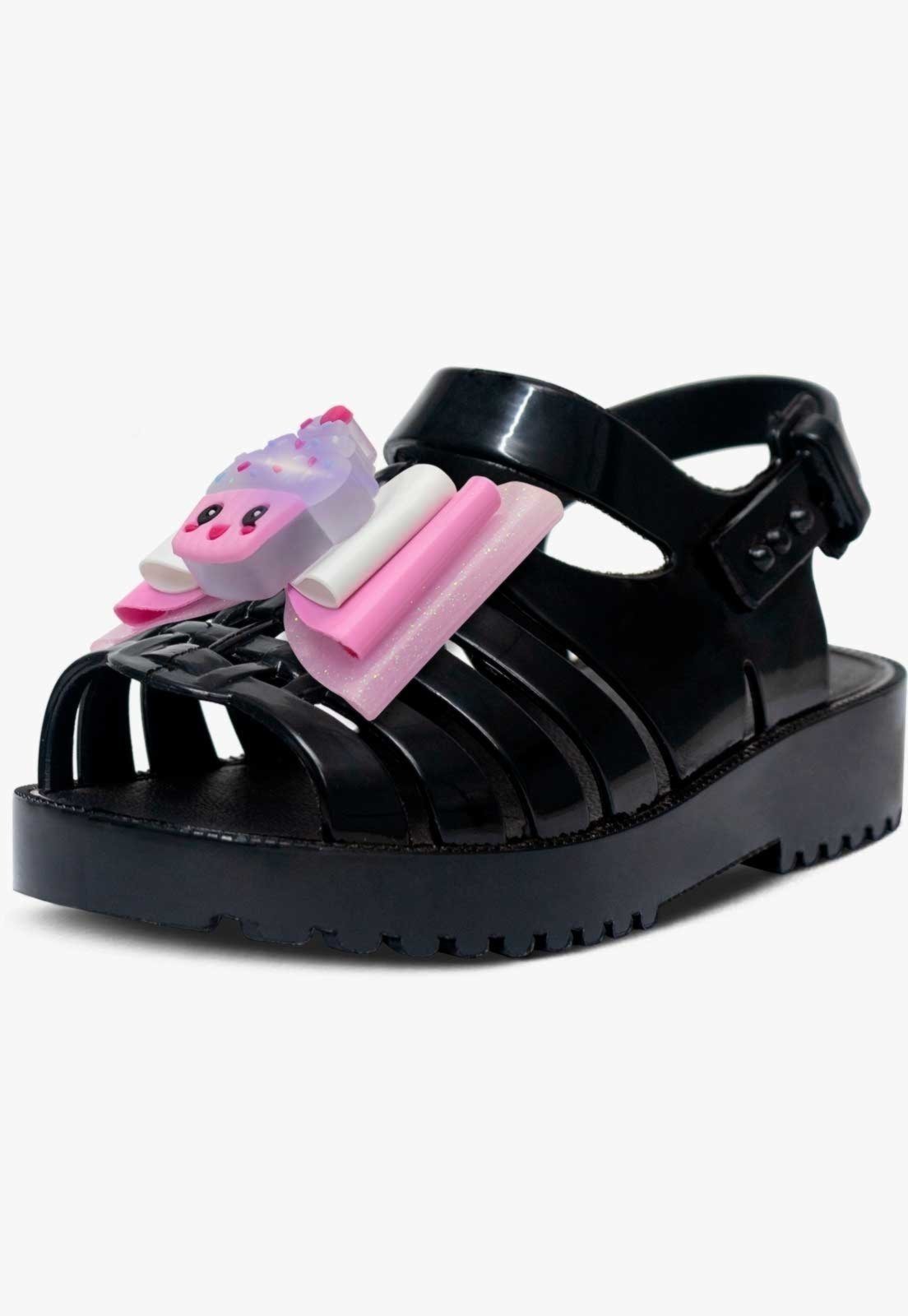 Vista 2 Infantil - Sandália Rasteira Pópidi Menina Emborrachada CupCake preto Pópidí preto