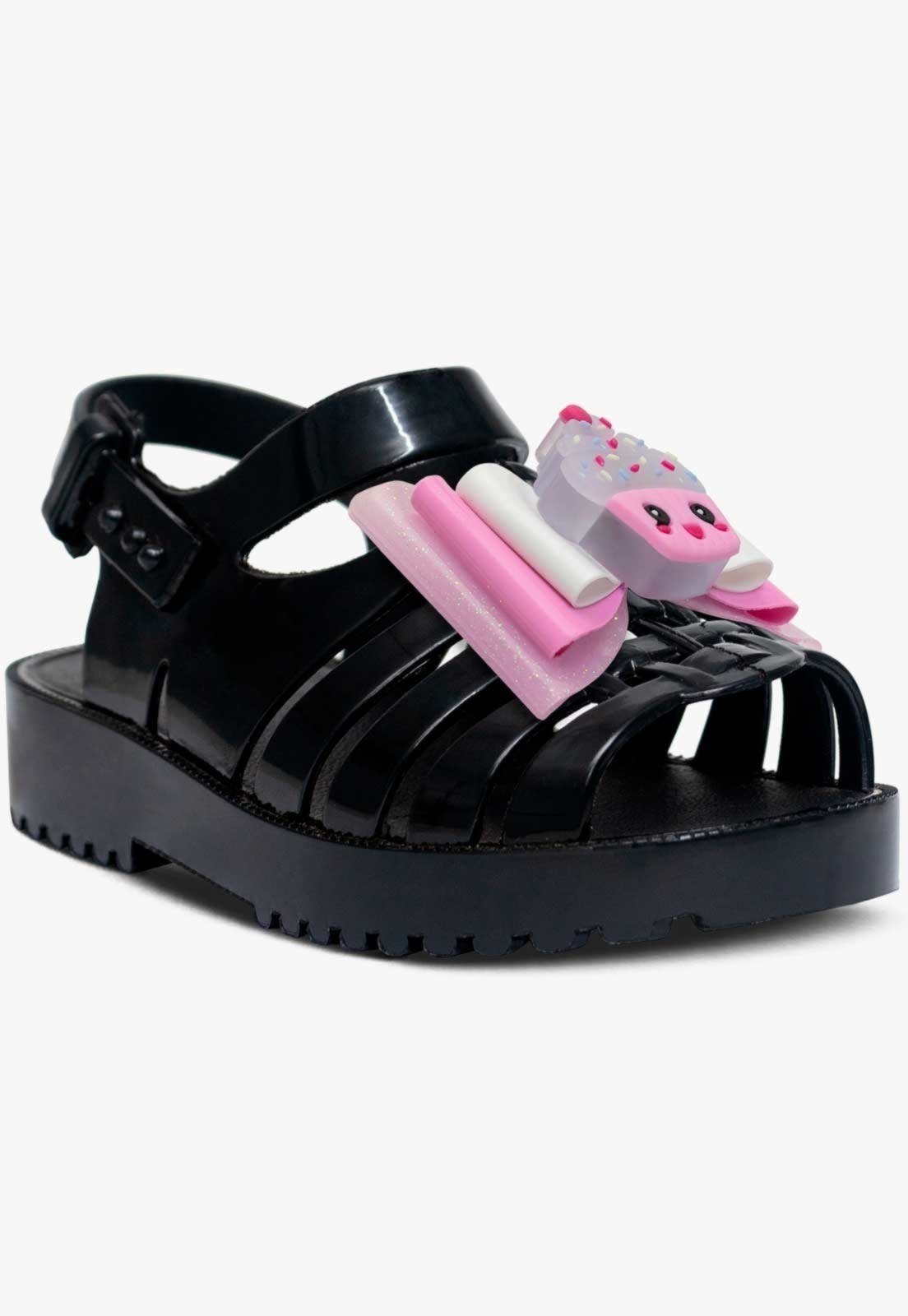 Vista 3 Infantil - Sandália Rasteira Pópidi Menina Emborrachada CupCake preto Pópidí preto