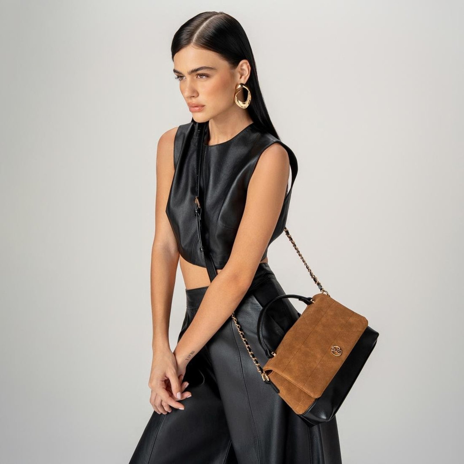 Bolsa Crossbody Via Marte Duocolor Feminina Marrom