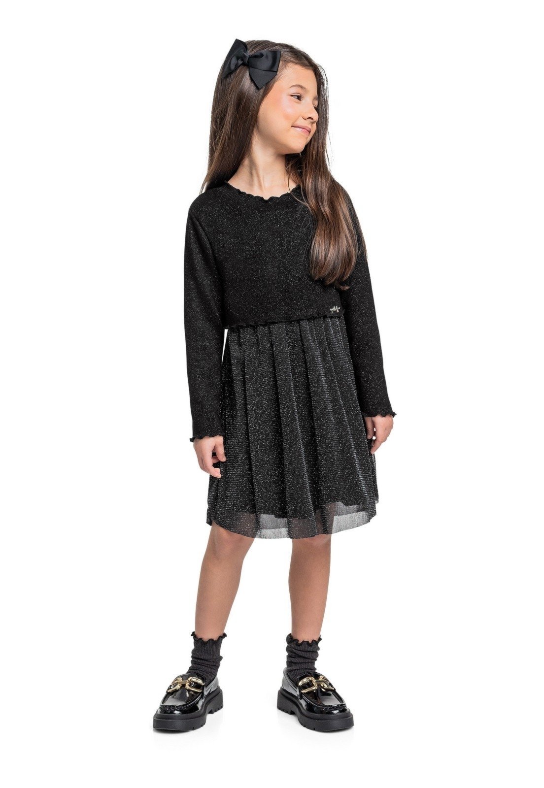 Infantil – Vestido Manga Longa em Tricot Quimby Preto