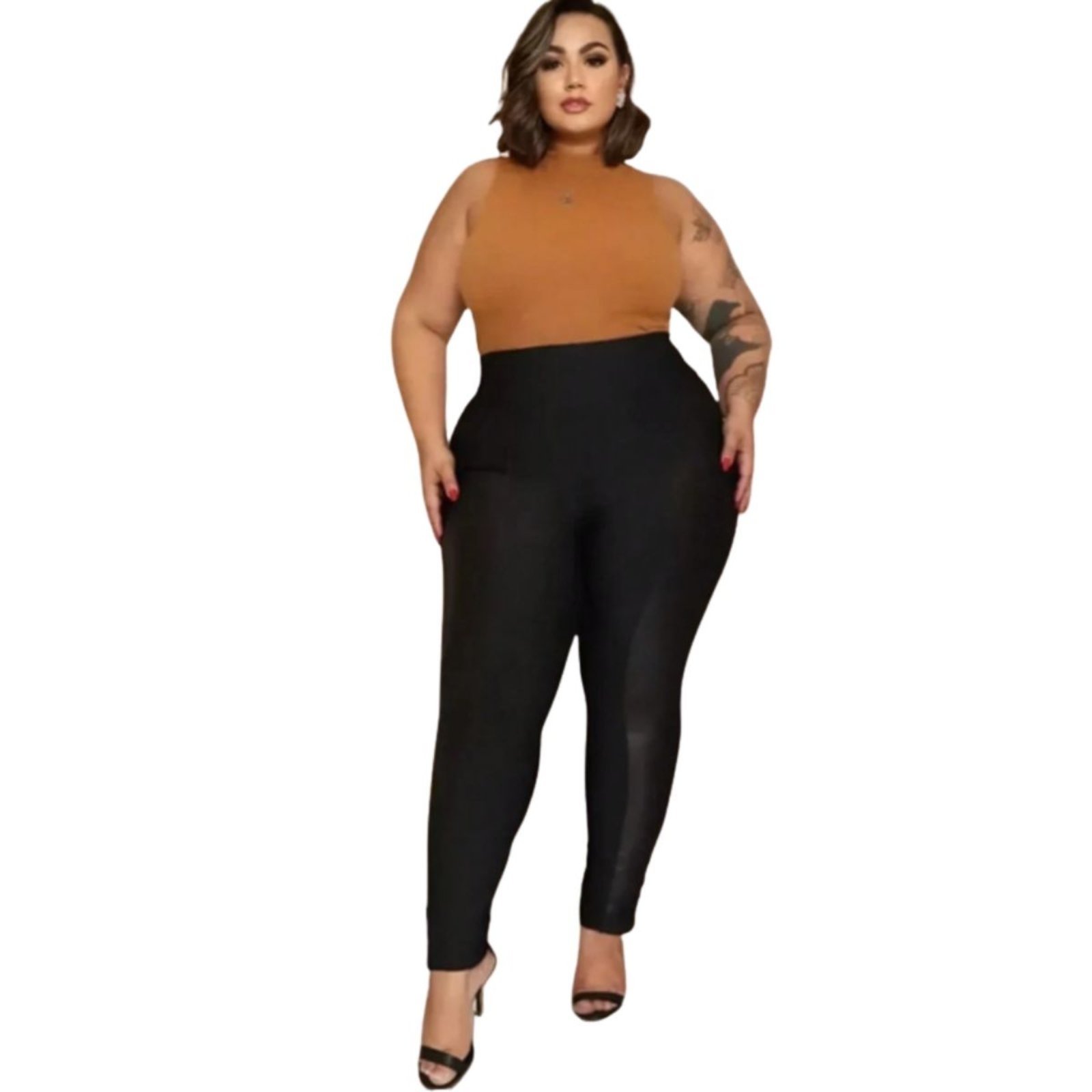Legging Plus Size FMF Montaria Empina Bumbum Lisa Peluciada Forrada Preto