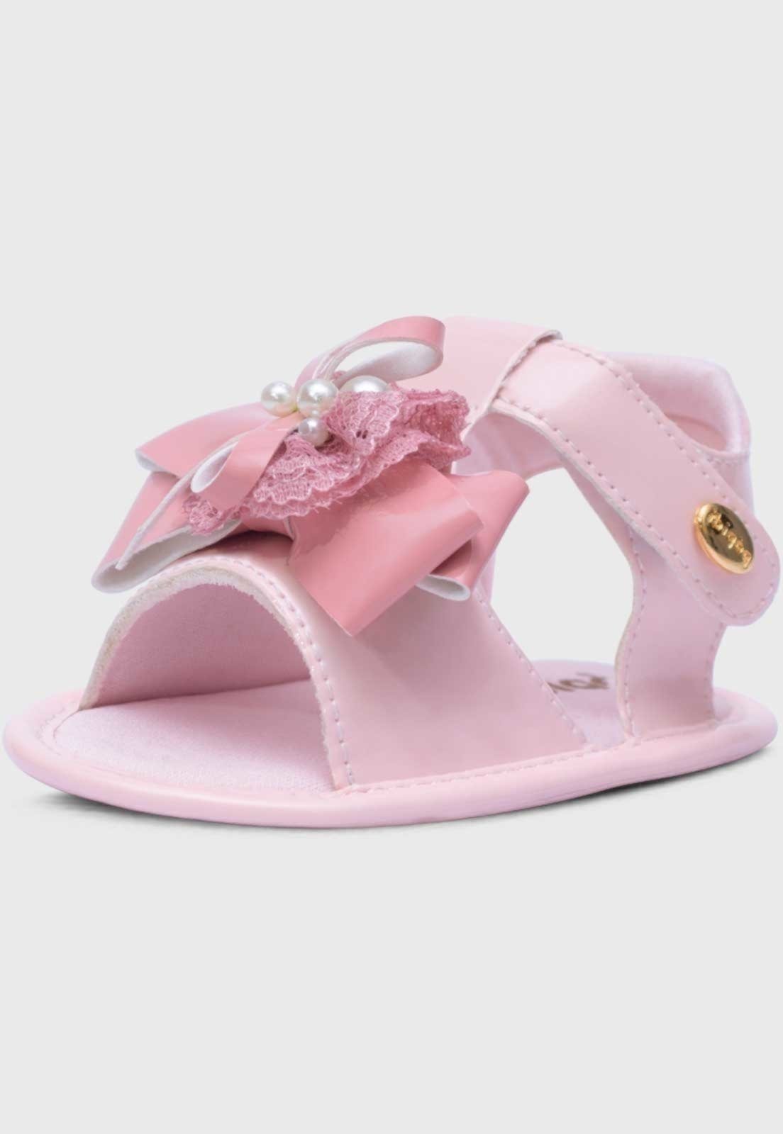 Infantil – Sandalia Popidi Menina Recem Nascido Perola Renda Rosa
