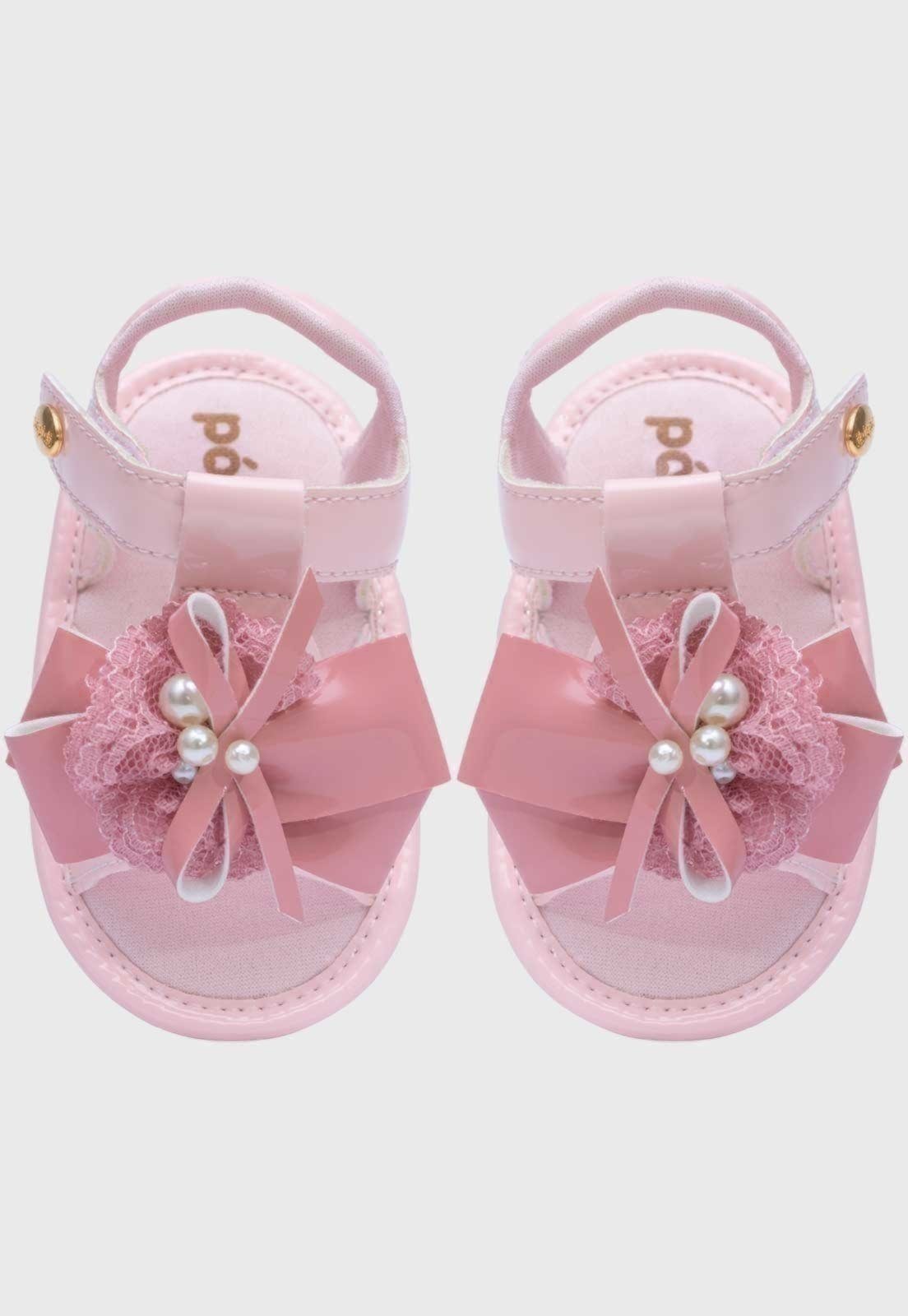 Vista 3 Infantil - Sandalia Popidi Menina Recem Nascido Perola Renda rosa Pópidí rosa