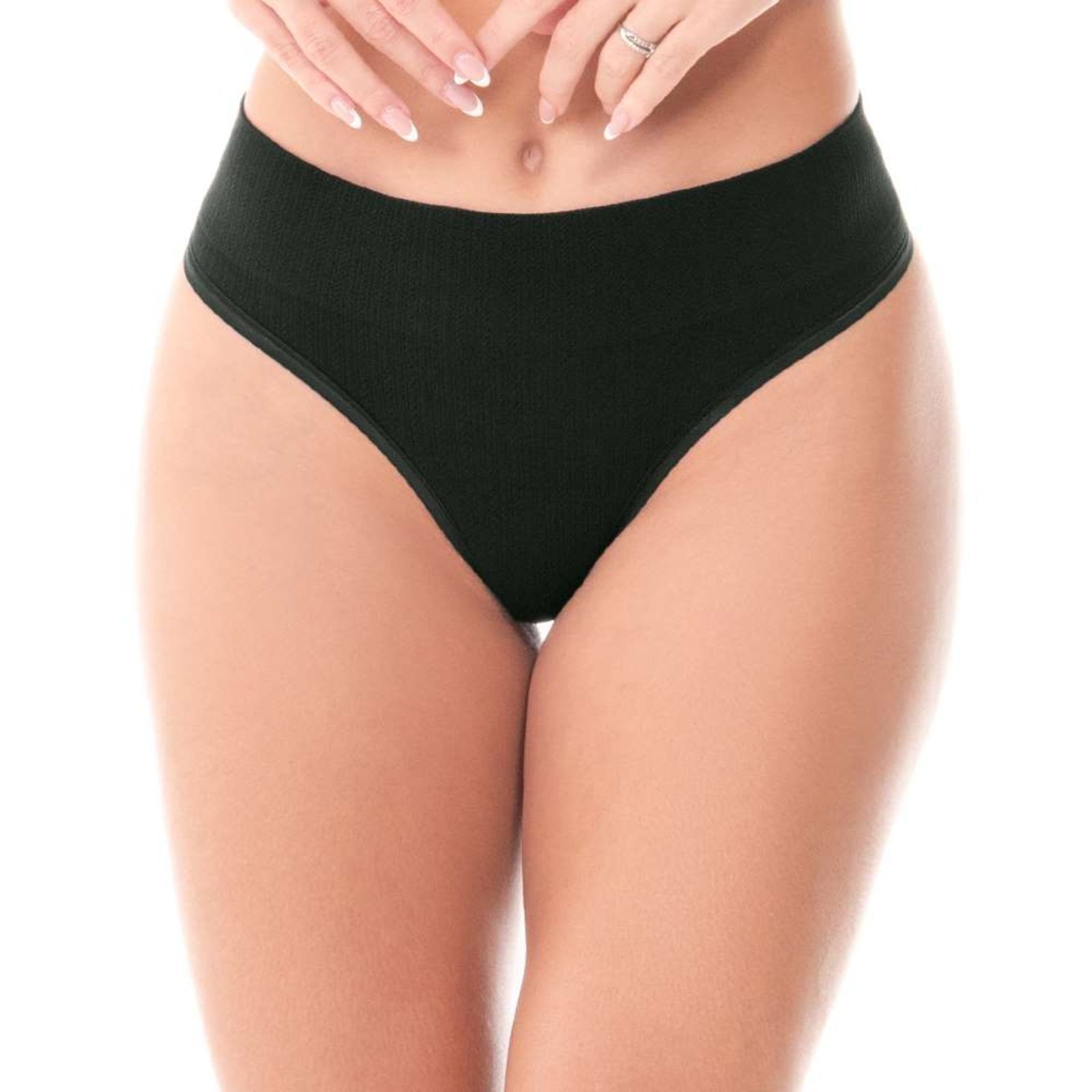Calcinha Fio Dental Jacquard Sem Costura Preta