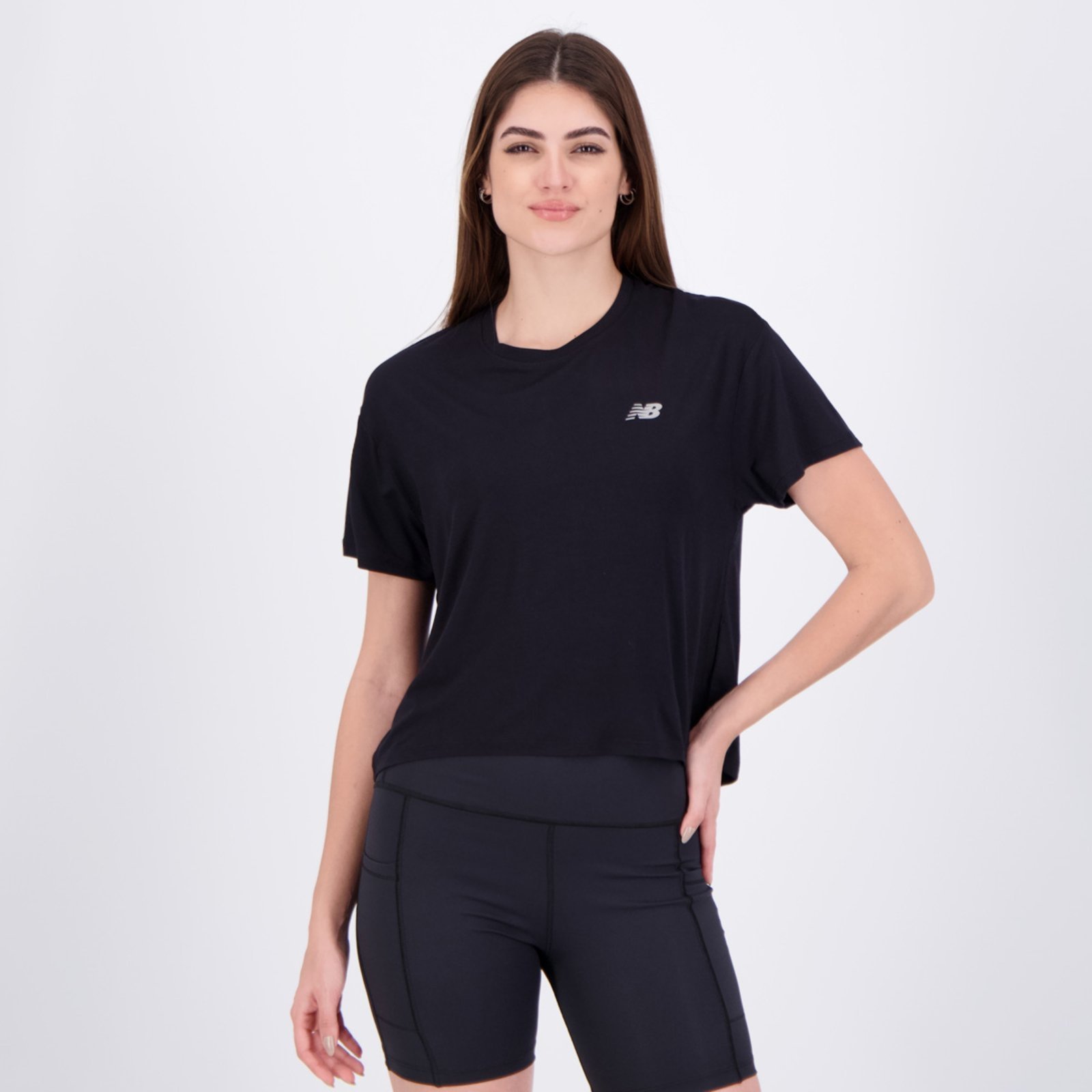 Vista 2 Cropped New Balance Drapey Feminino rosa New Balance rosa
