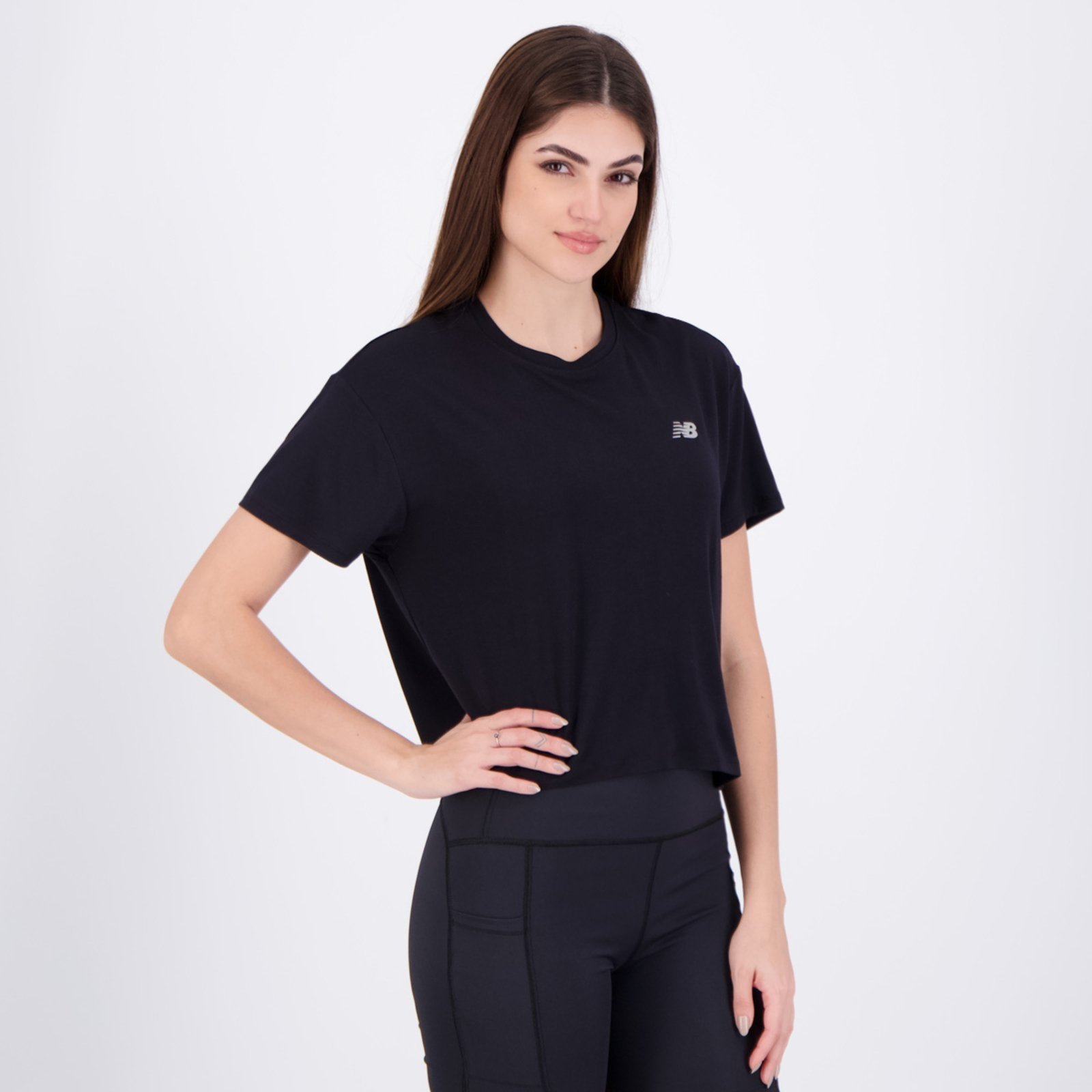 Vista 3 Cropped New Balance Drapey Feminino rosa New Balance rosa