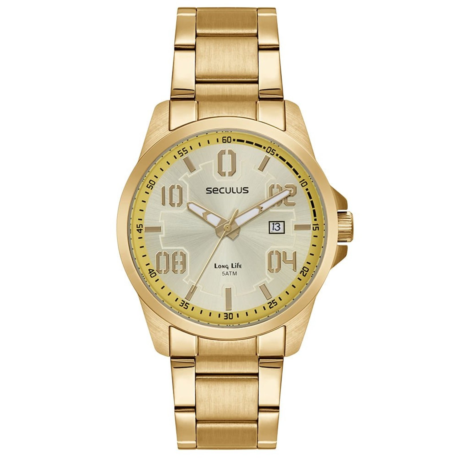Relógio Masculino com Calendário e Detalhes Dourado Seculus